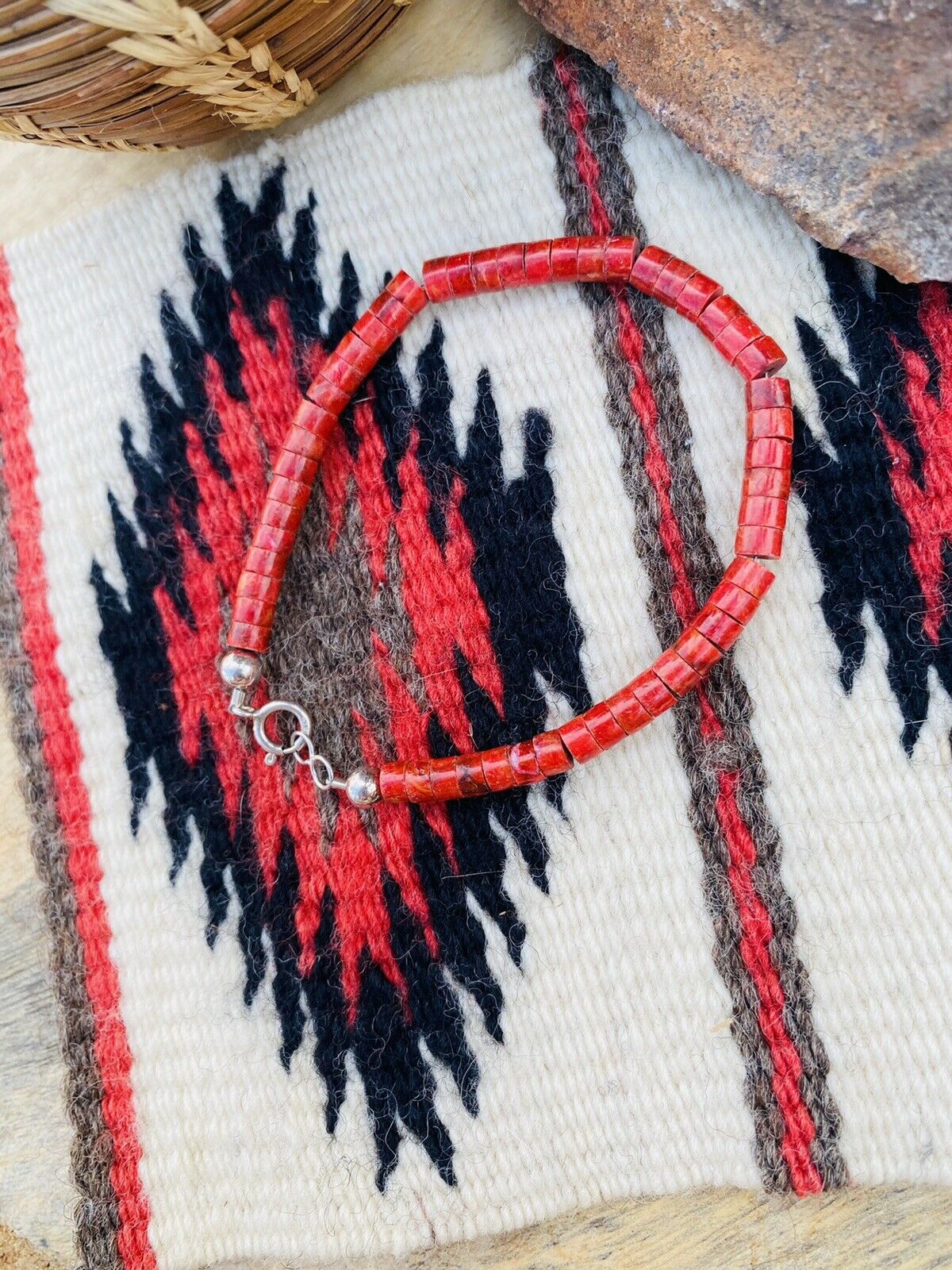 Navajo Apple Coral & Sterling Silver Beaded Bracelet