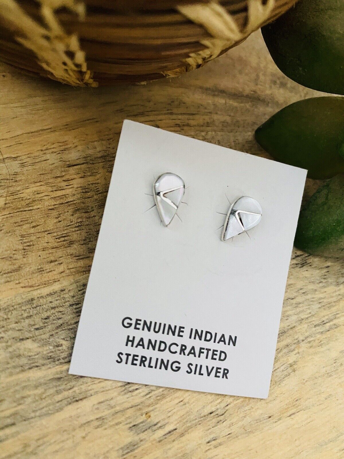 Zuni Sterling Silver And Mother Of Pearl Inlay Tear Drop Stud Earrings