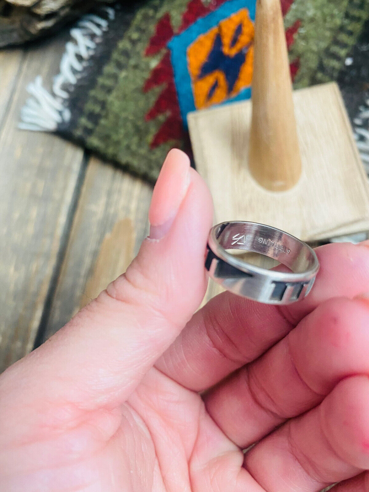 Hopi Overlaid Sterling Silver Cigar Band Ring Size 12 Signed