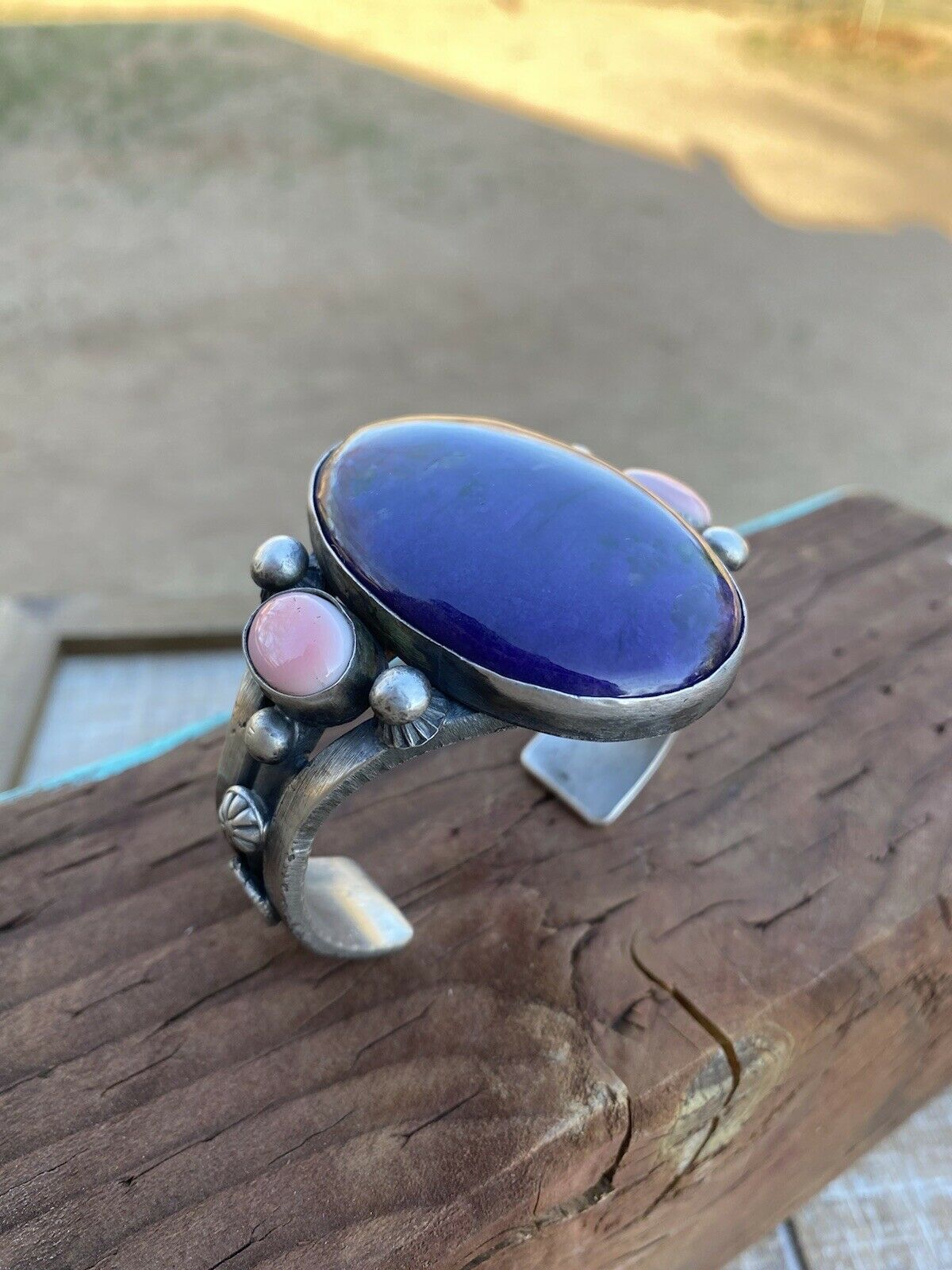 Chimney Butte Sterling Silver Charorite  & Queen Pink Conch Shell Cuff Bracelet