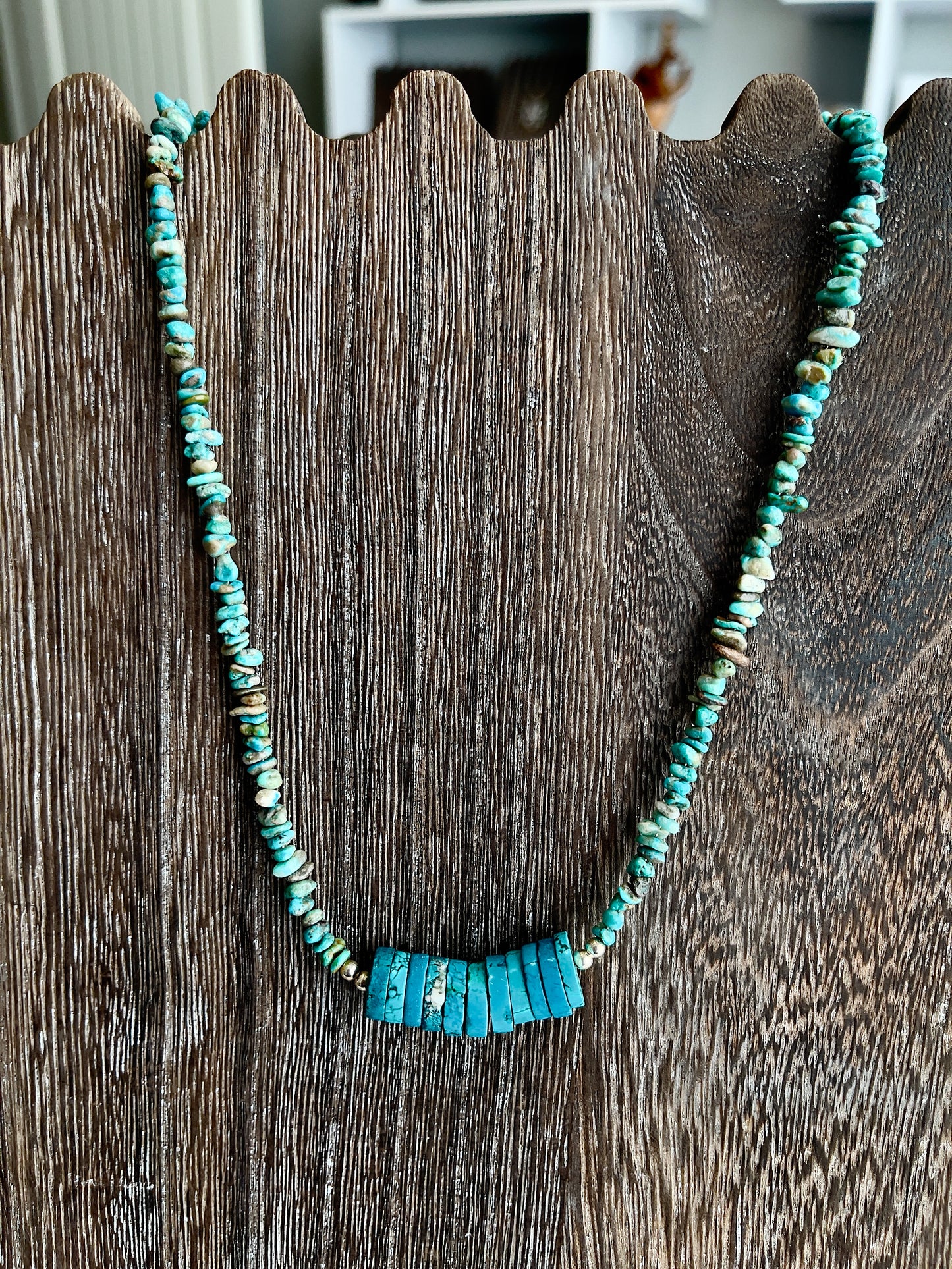 Turquoise Chip and Disc Necklace