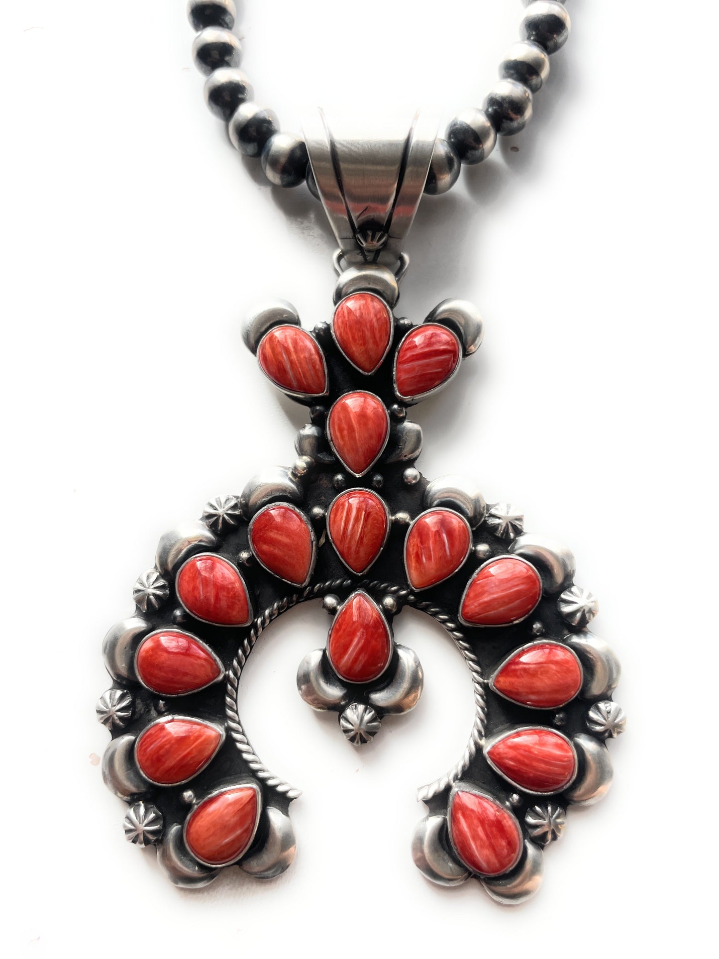 Navajo Red Spiny & Sterling Silver Naja Pendant Signed P Yazzie