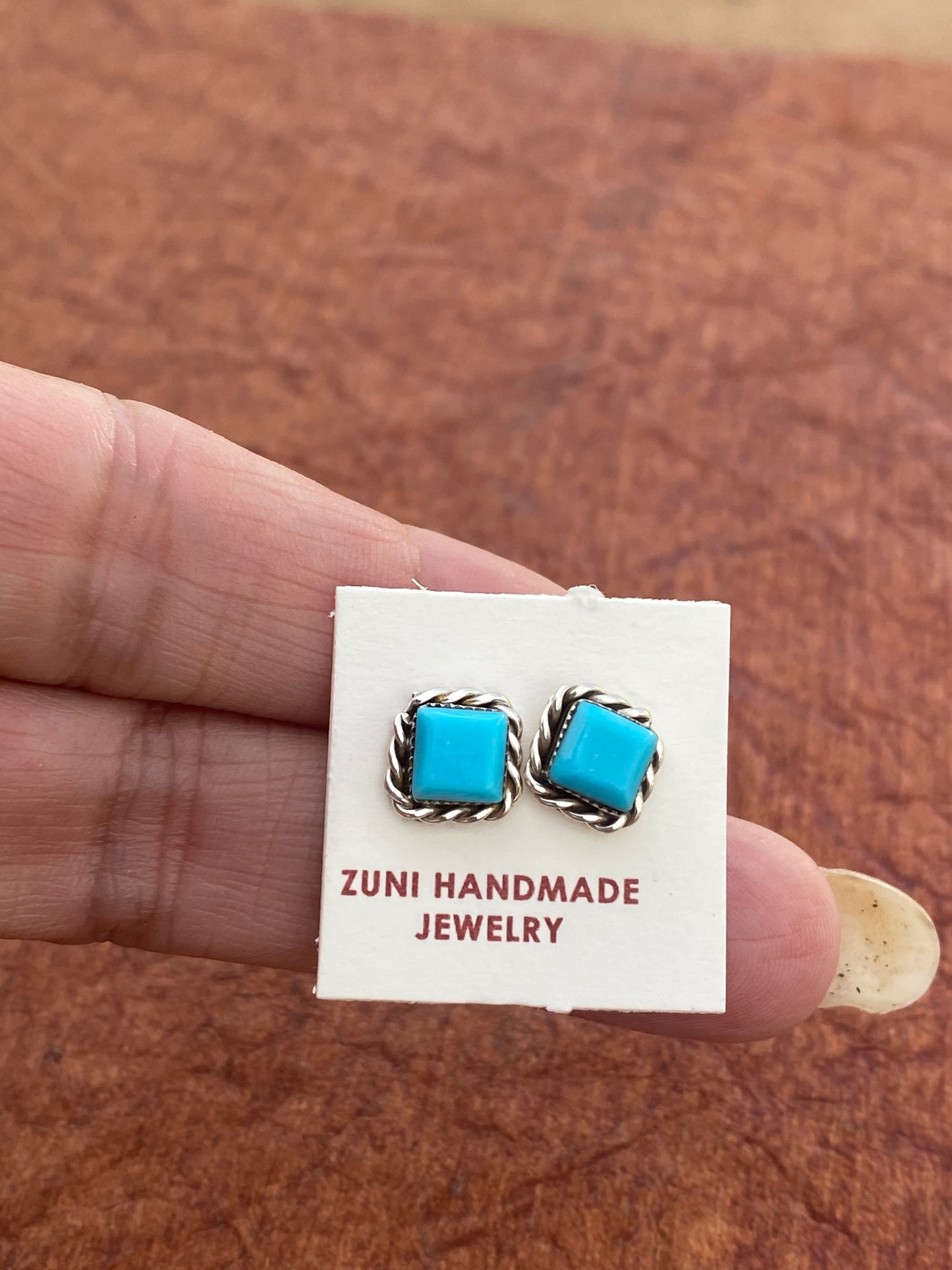 Zuni Sterling Silver Kingman Turquoise Square Stud Earrings