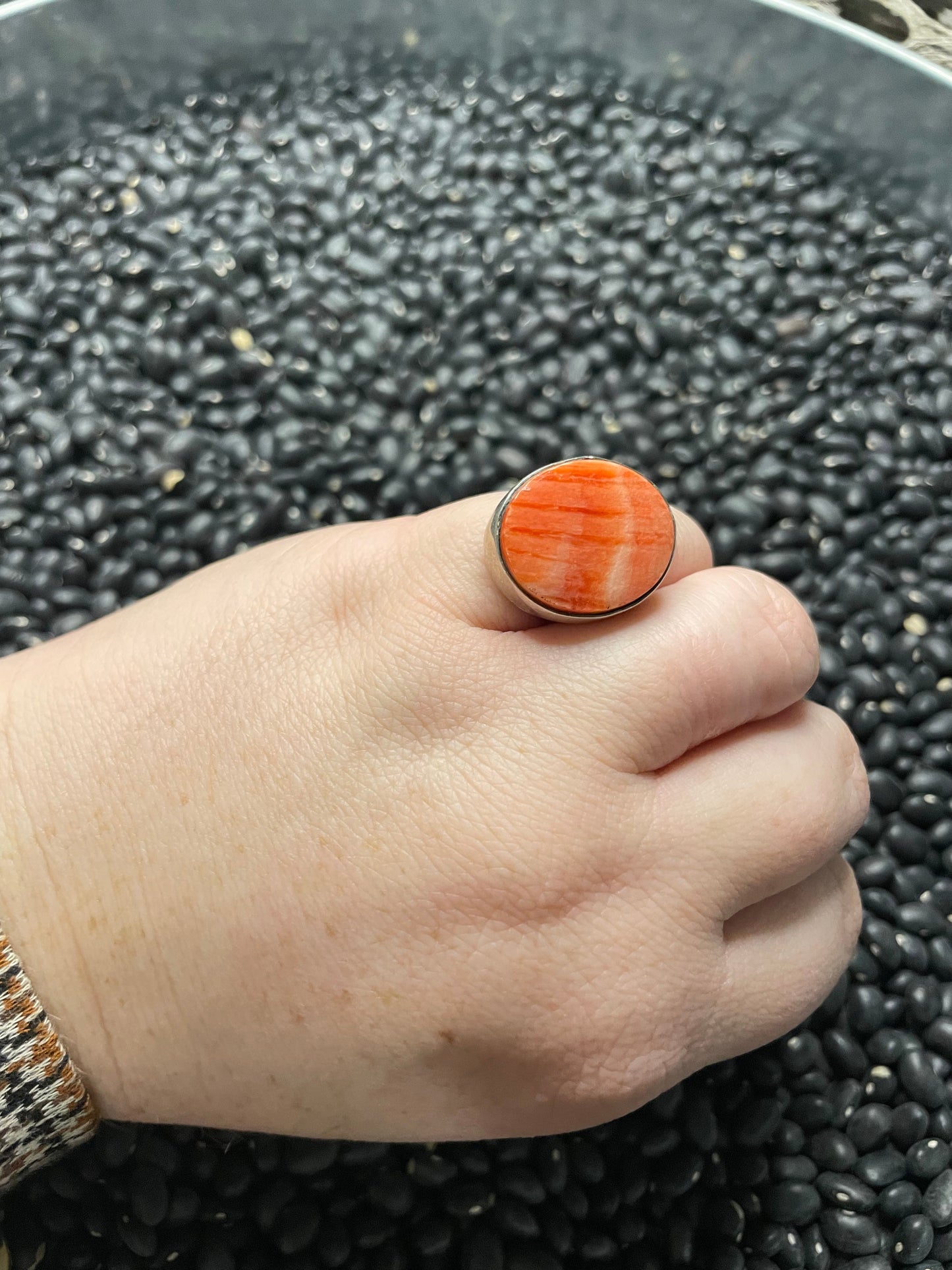 Navajo Sterling Silver And Orange Spiny Ring Size 6.5