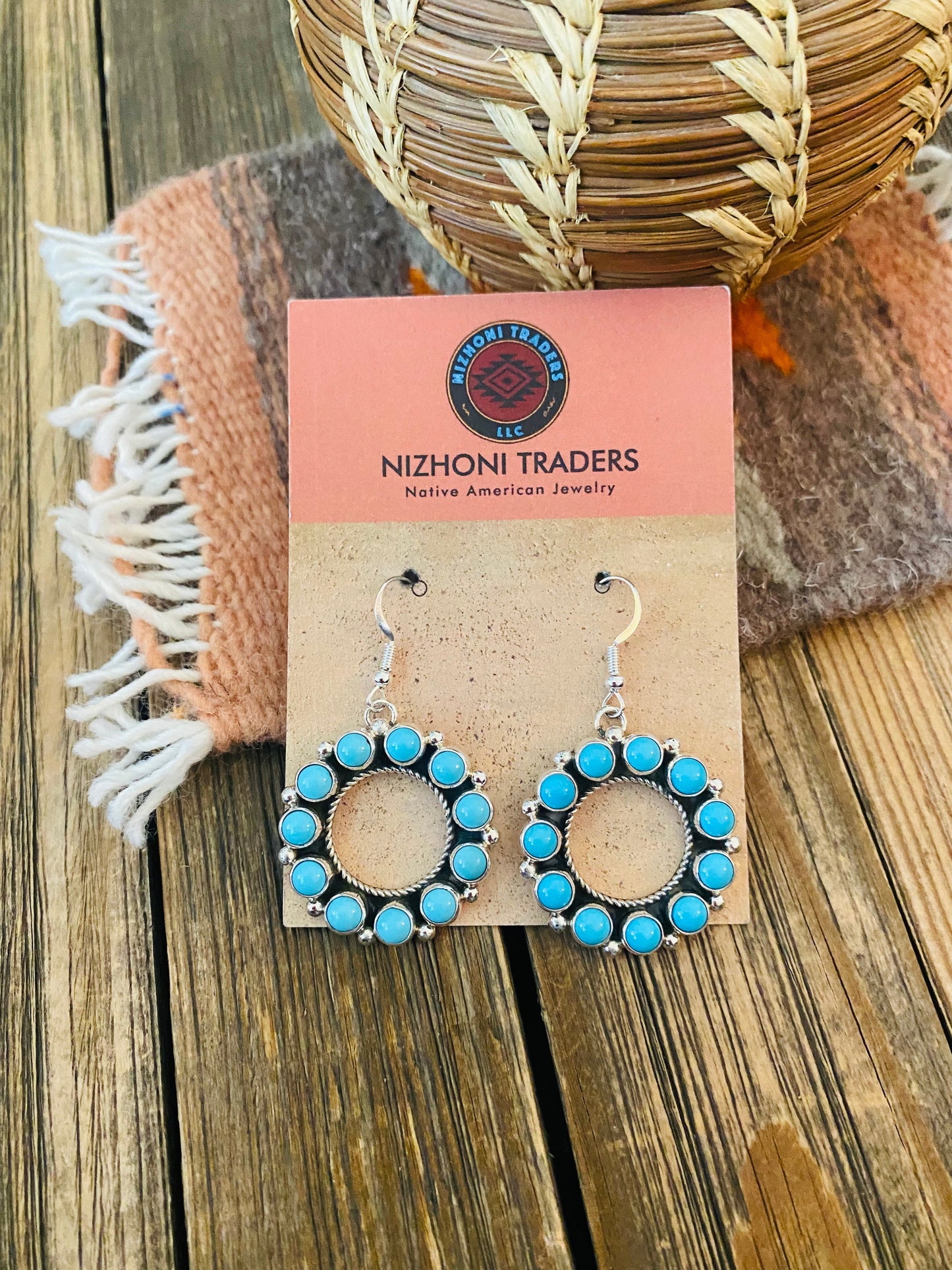 Navajo Sleeping Beauty Turquoise & Sterling Silver Dangle Earrings