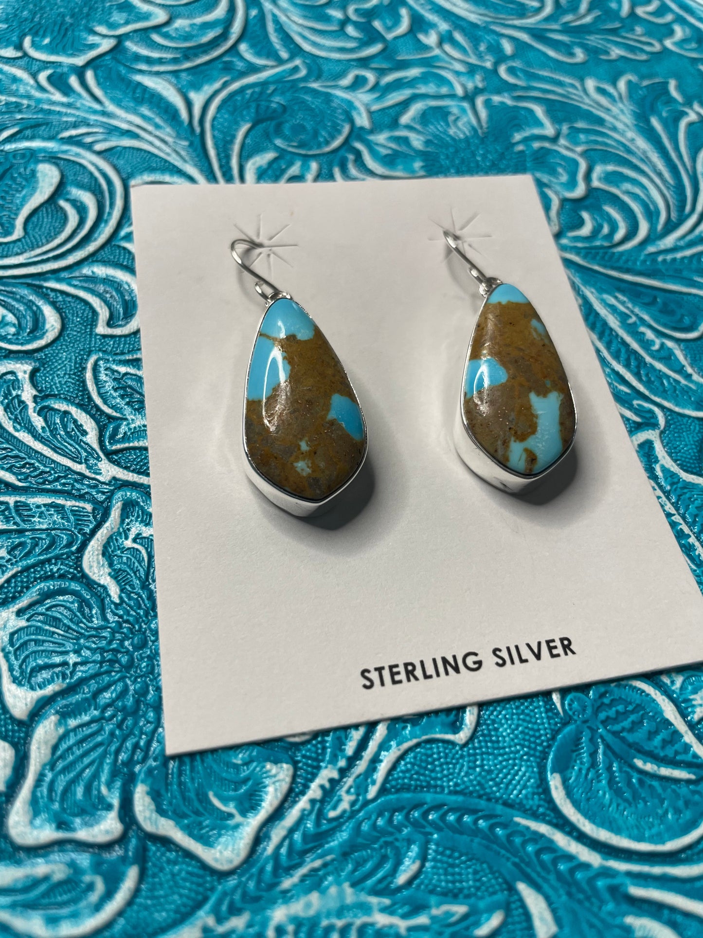 Navajo Royston Turquoise & Sterling Silver Dangle Earrings Signed
