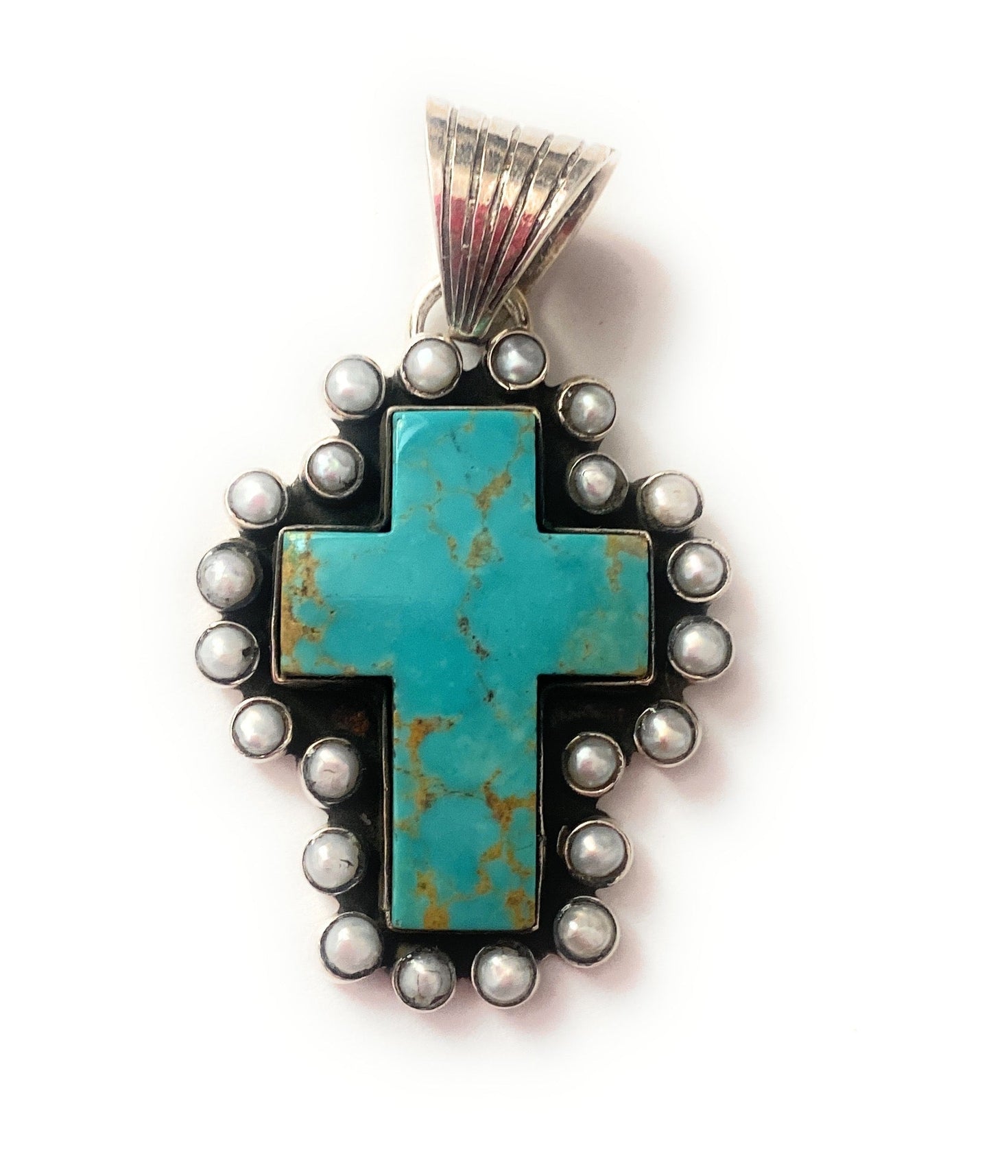 Turquoise, Pearl & Sterling Silver Cross Pendant