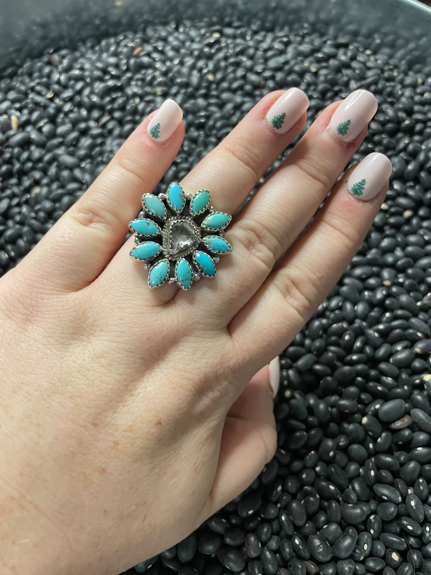 Beautiful Sterling Silver & Turquoise Adjustable Ring