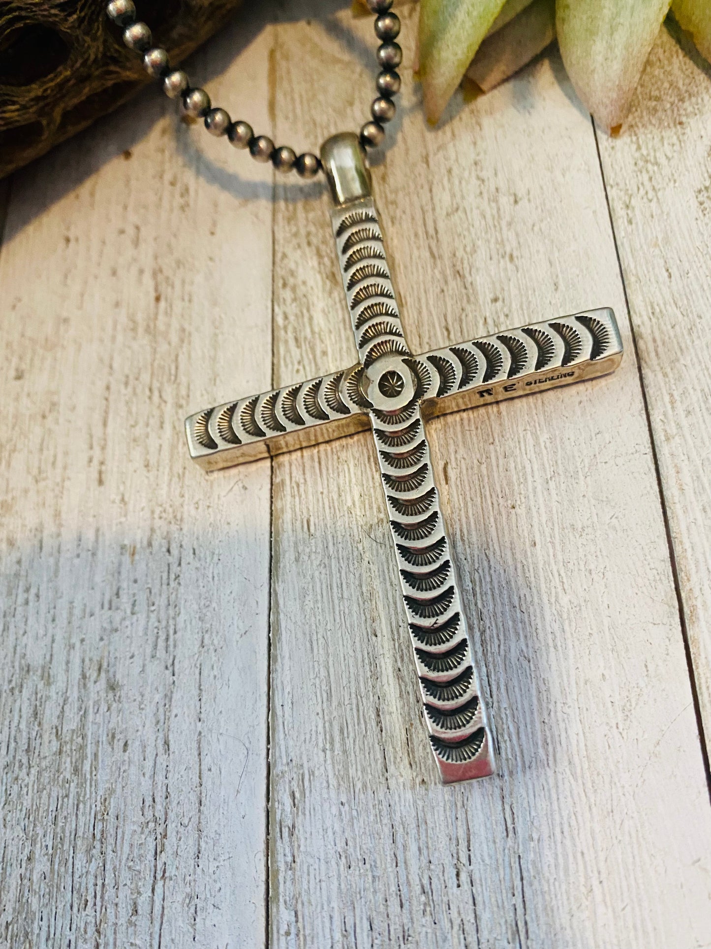 Navajo Hand Stamped Sterling Silver Cross Pendant
