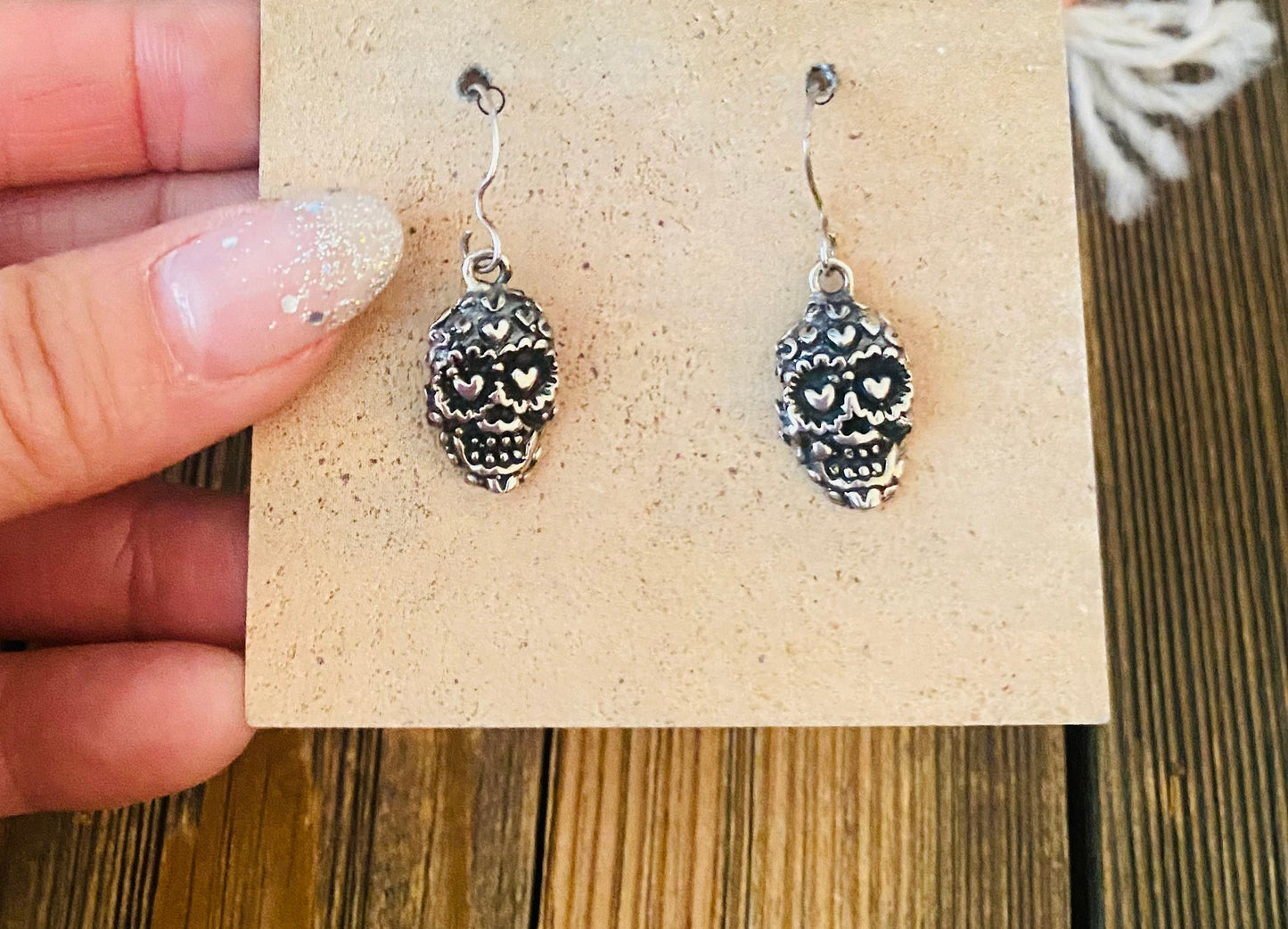 Handmade Sterling Silver Skull Dangle Earrings