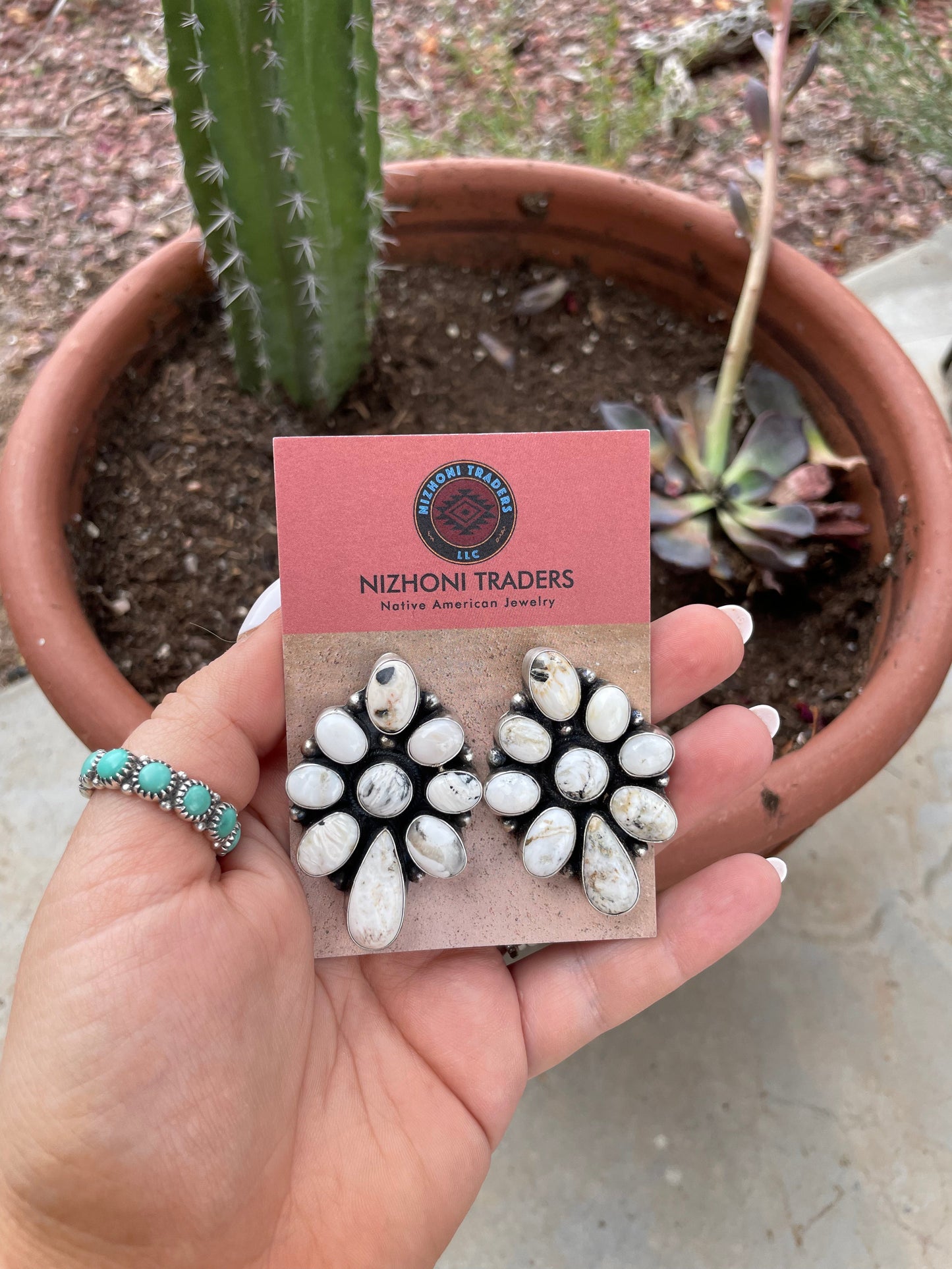 Navajo White Buffalo Cluster Earrings By Sheila Becenti