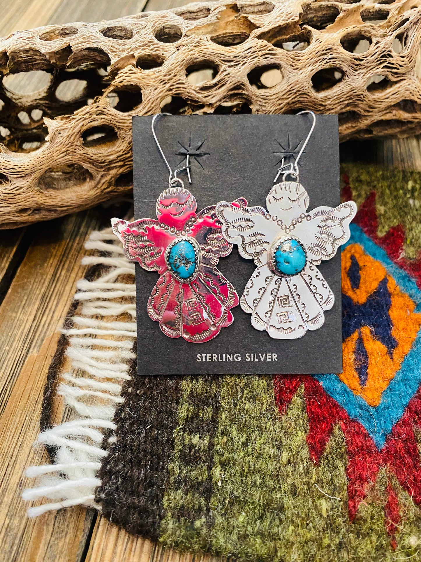 Navajo Turquoise & Sterling Silver Angel Dangle Earrings