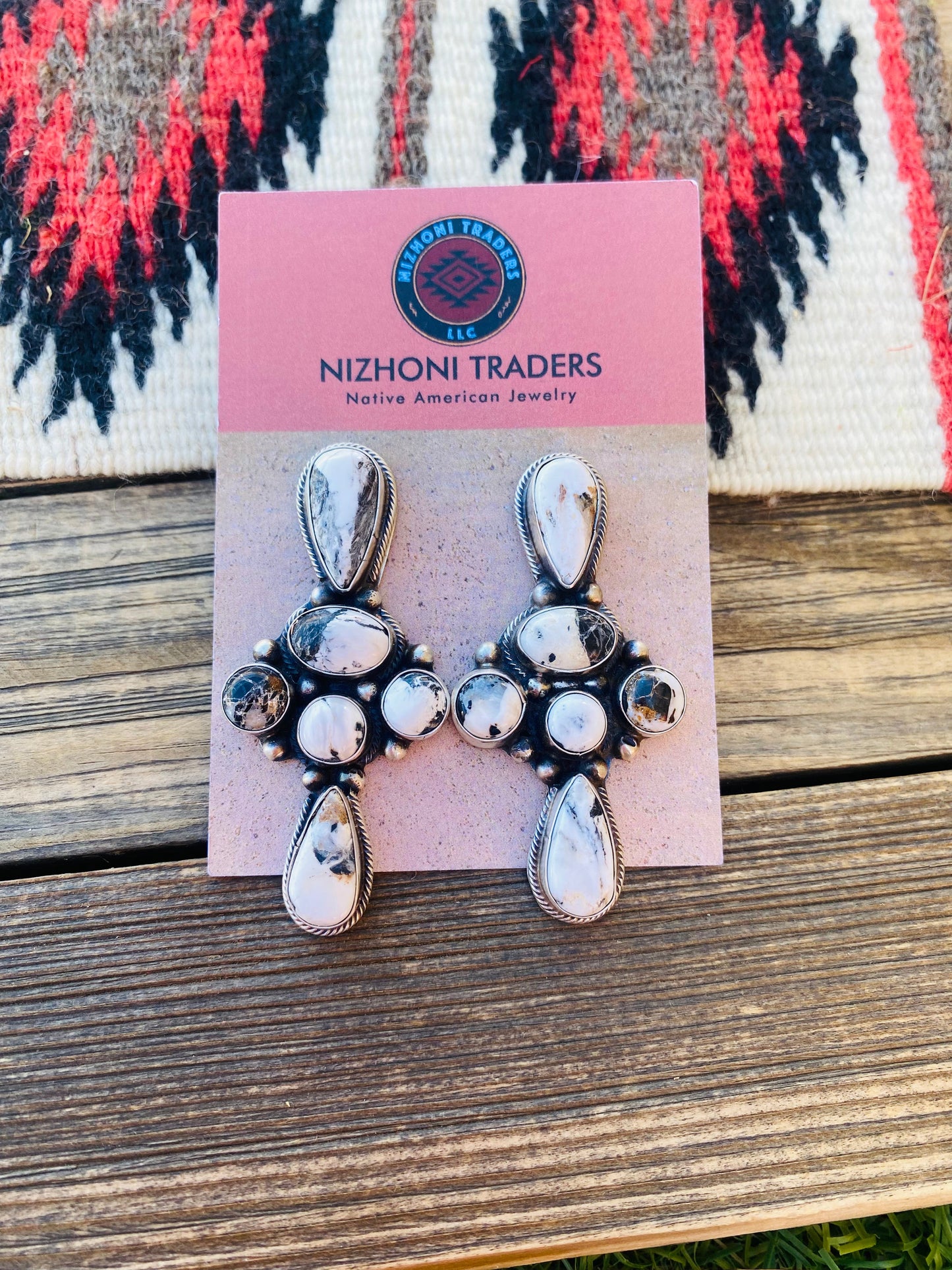 Navajo Sterling Silver & White Buffalo Cluster Earrings By Sheila Becenti