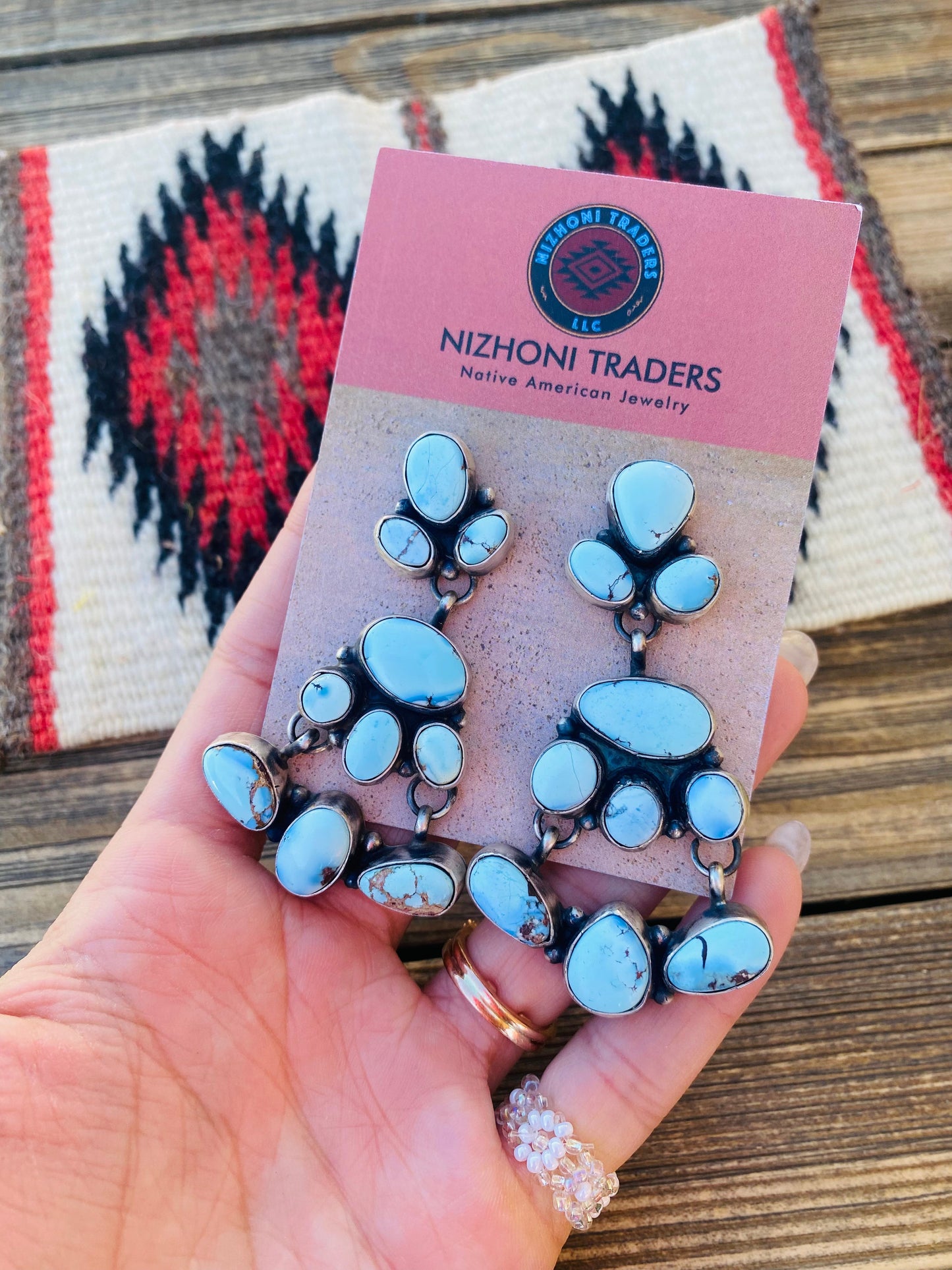 Navajo Sterling Silver Golden Hills Turquoise Dangle Earrings By Sheila