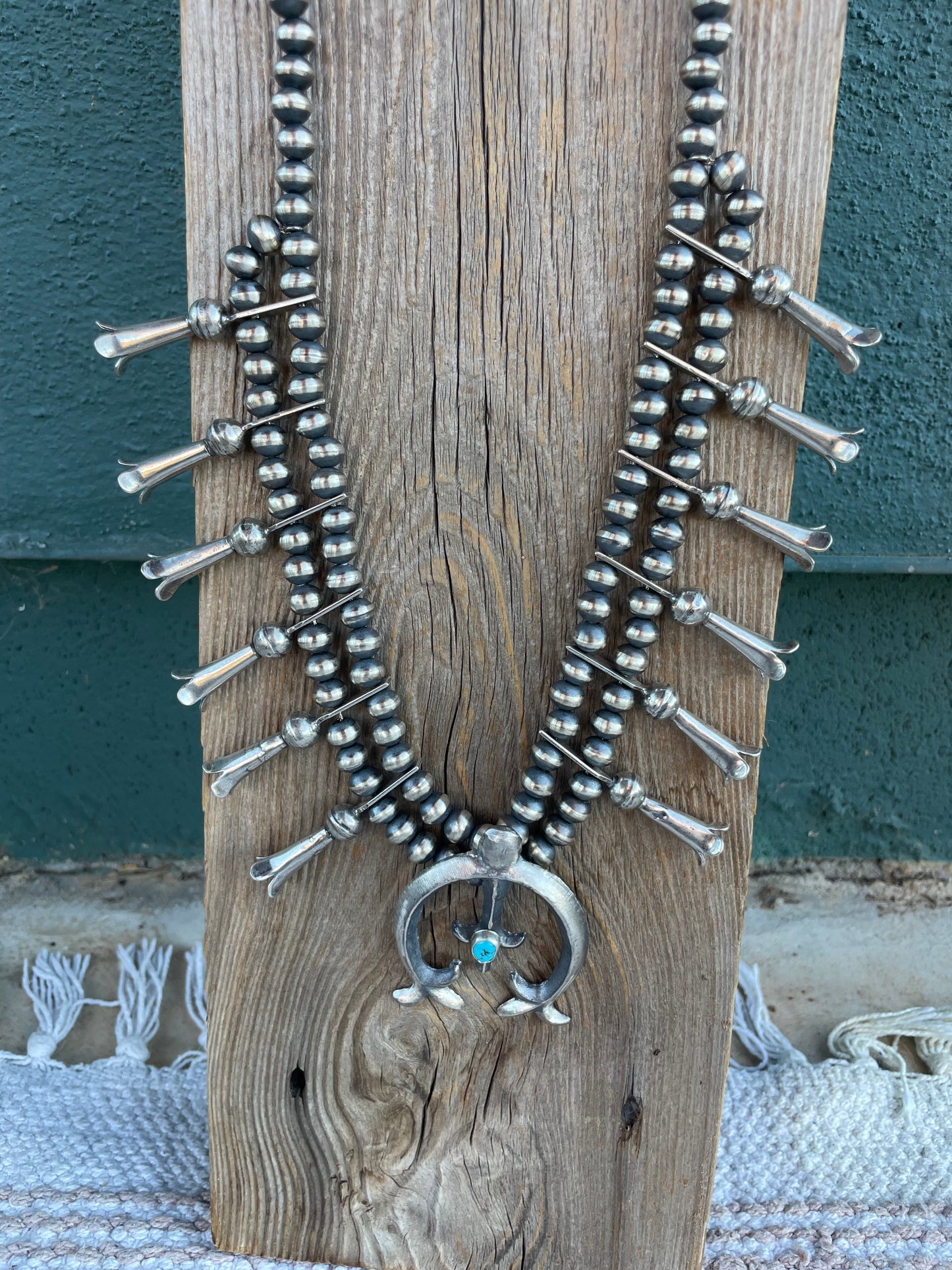Navajo Sterling Silver And Turquoise Squash Blossom Necklace By Joseph Martinez