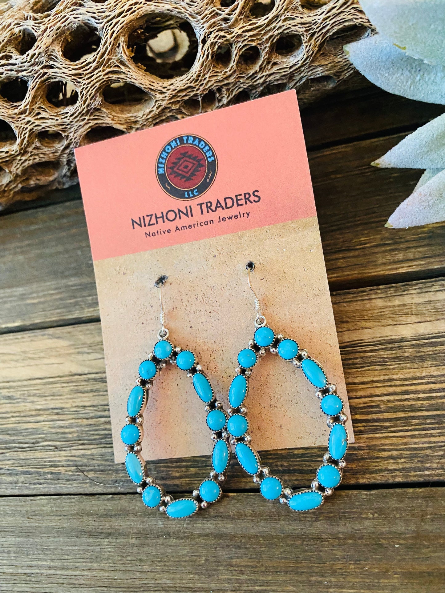 Navajo Sleeping Beauty Turquoise & Sterling Silver Dangle Earrings