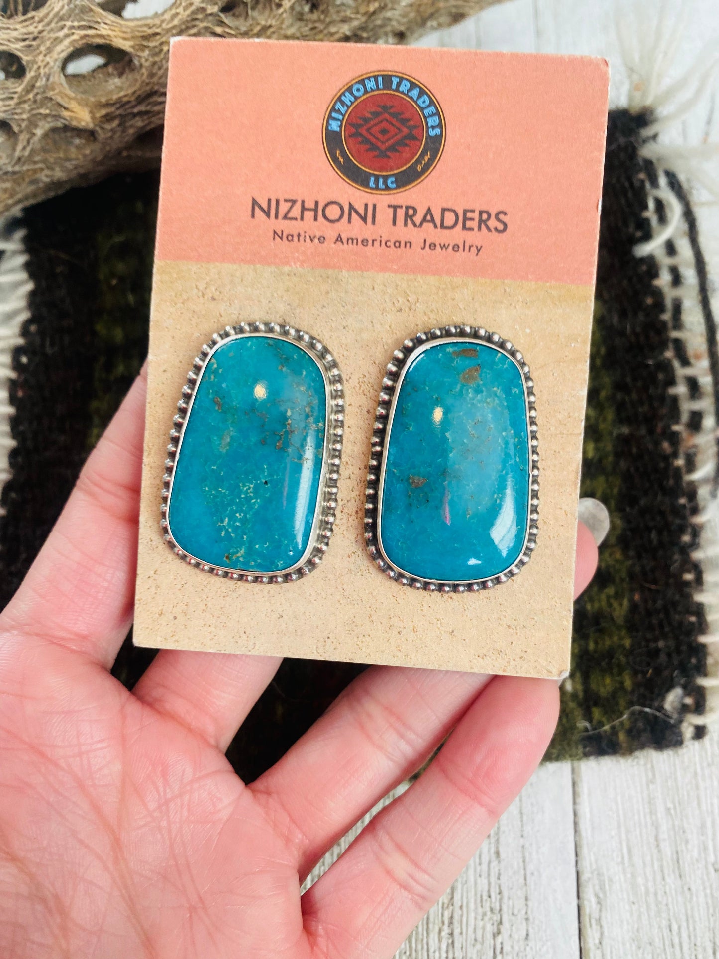 Navajo Sterling Silver & Royston Turquoise Stud Earrings