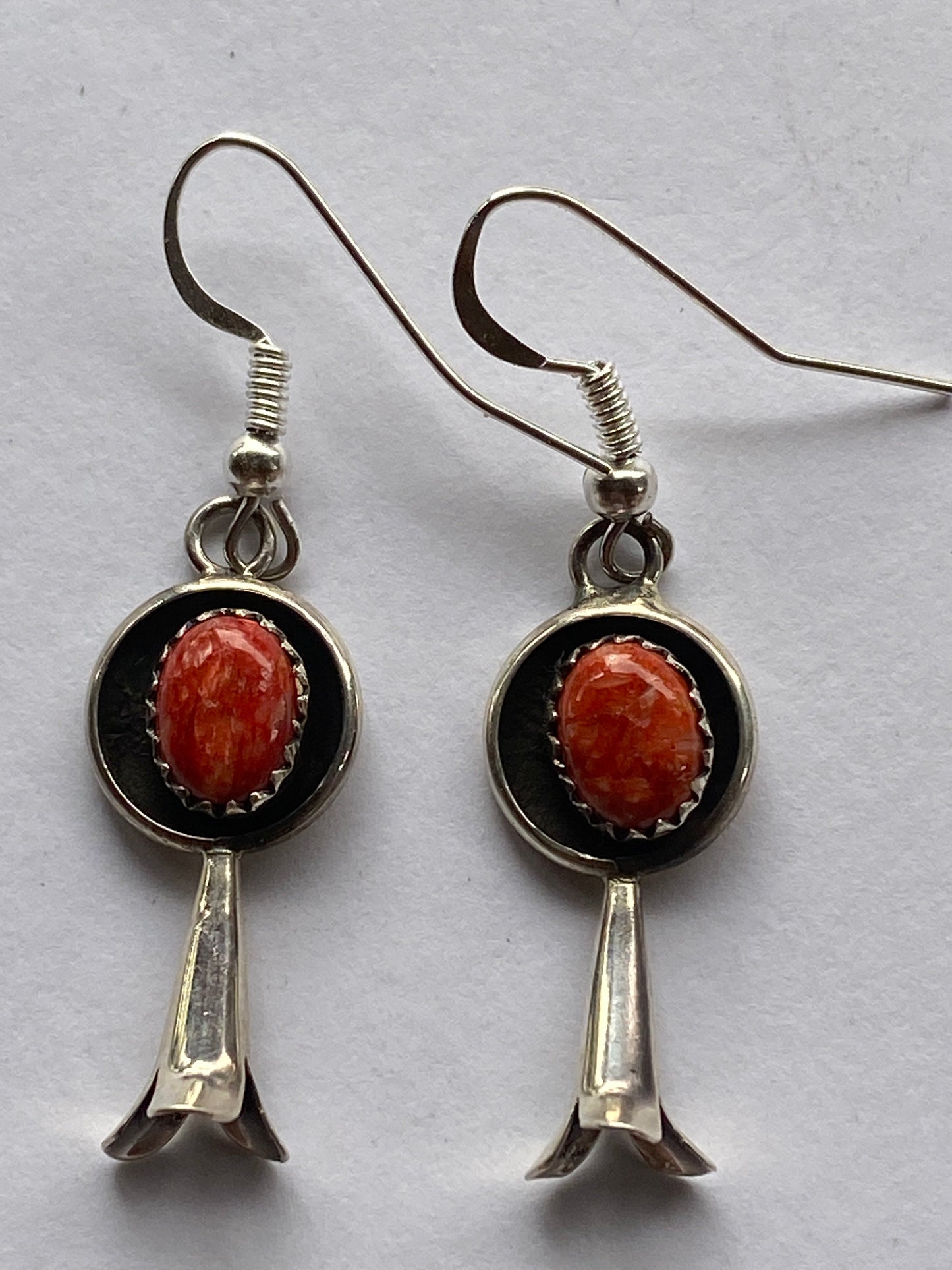 Orange Spiny Oyster and Sterling Silver Blossom Dangle Earrings