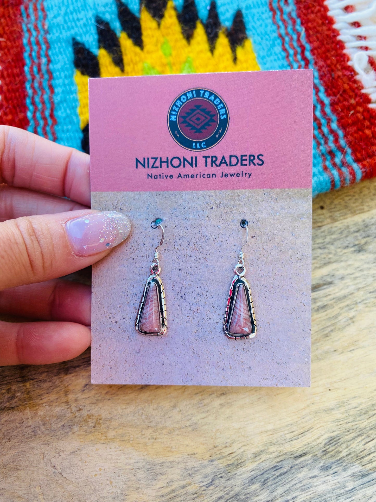 Navajo Sterling Silver & Rhodochrosite Dangle Earrings