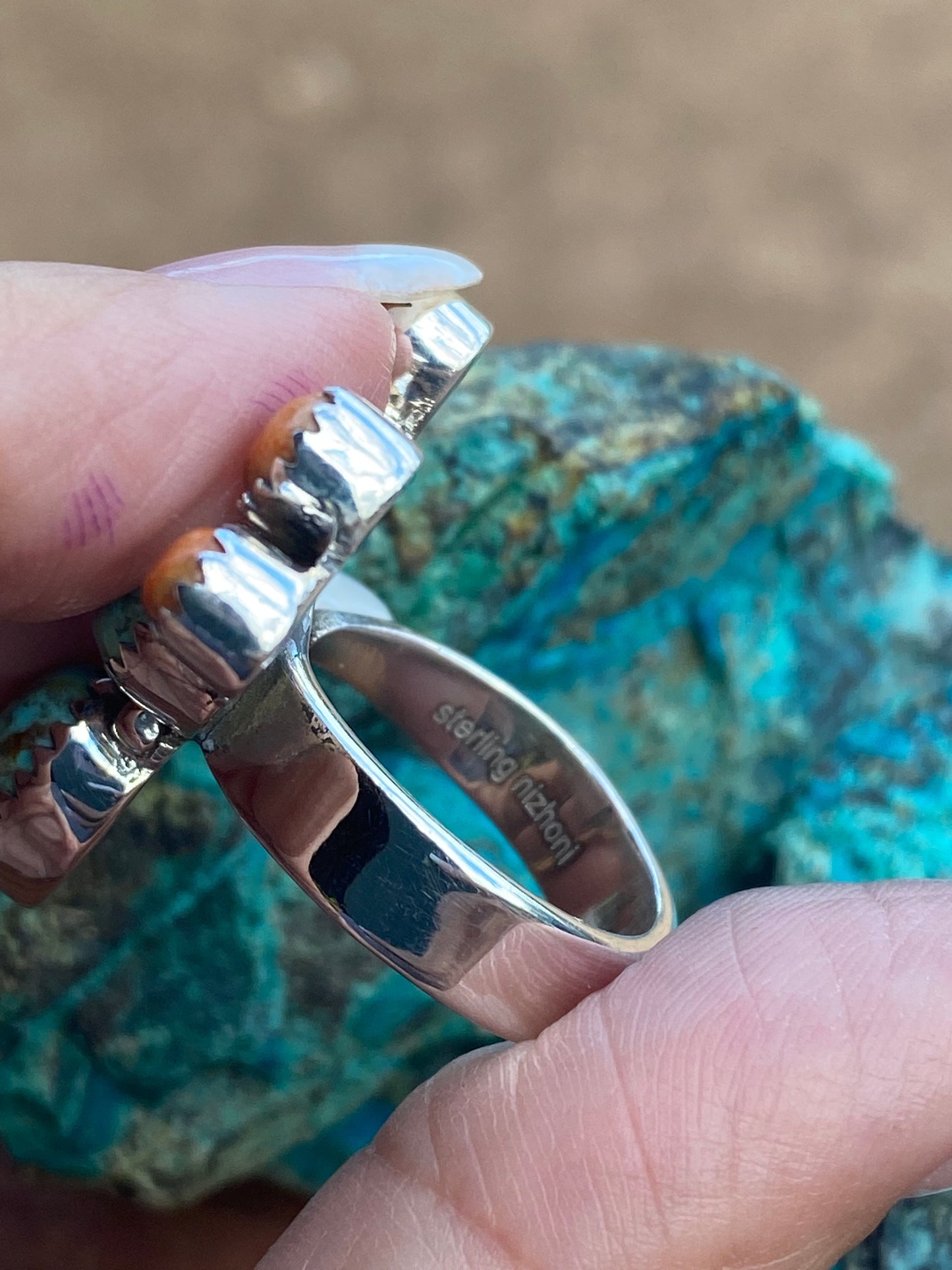 Handmade Sterling Silver & Natural Kingman Turquoise Cactus Adjustable Ring