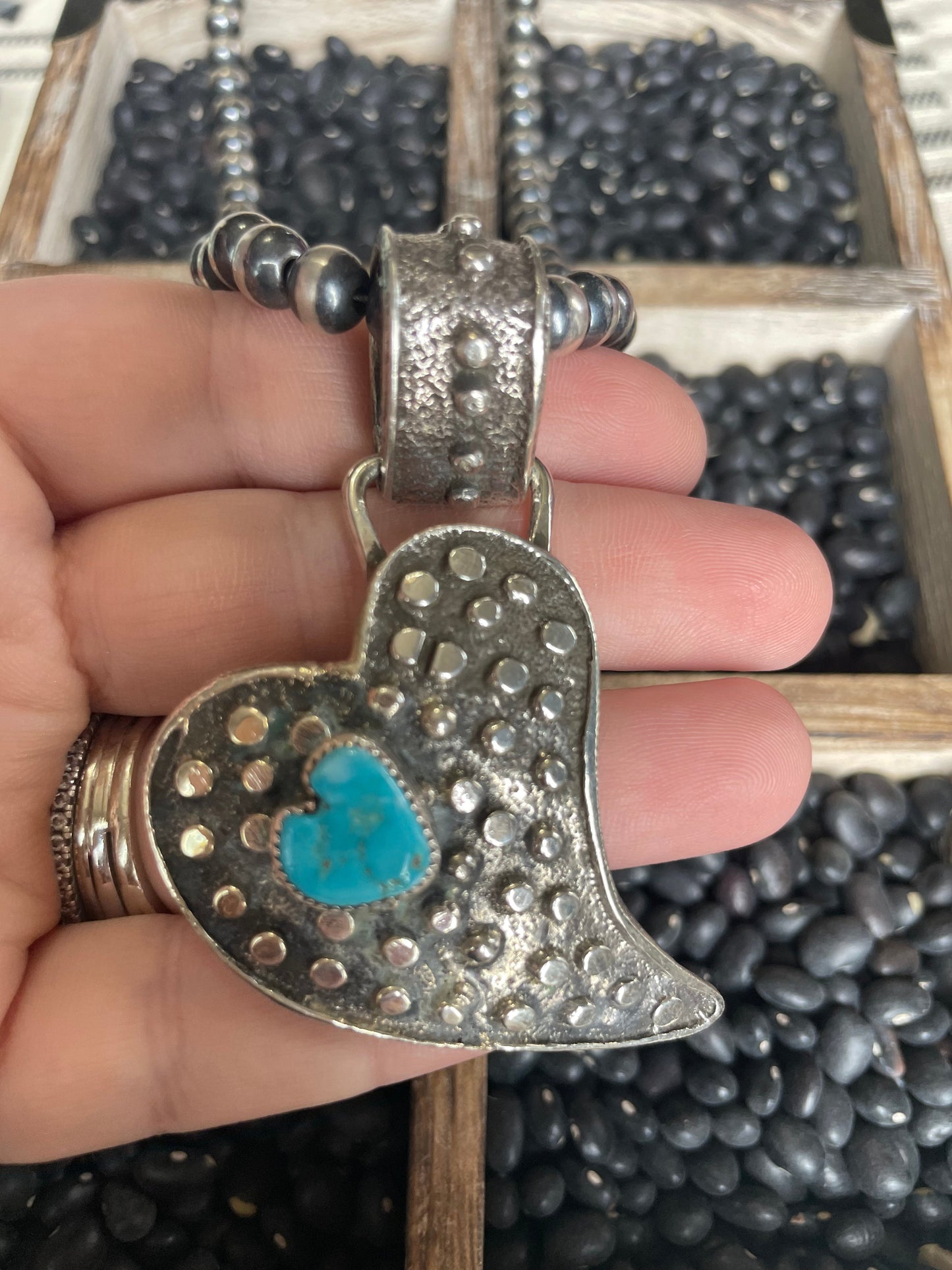 Navajo Sterling Silver & Turquoise Heart Pendant Signed