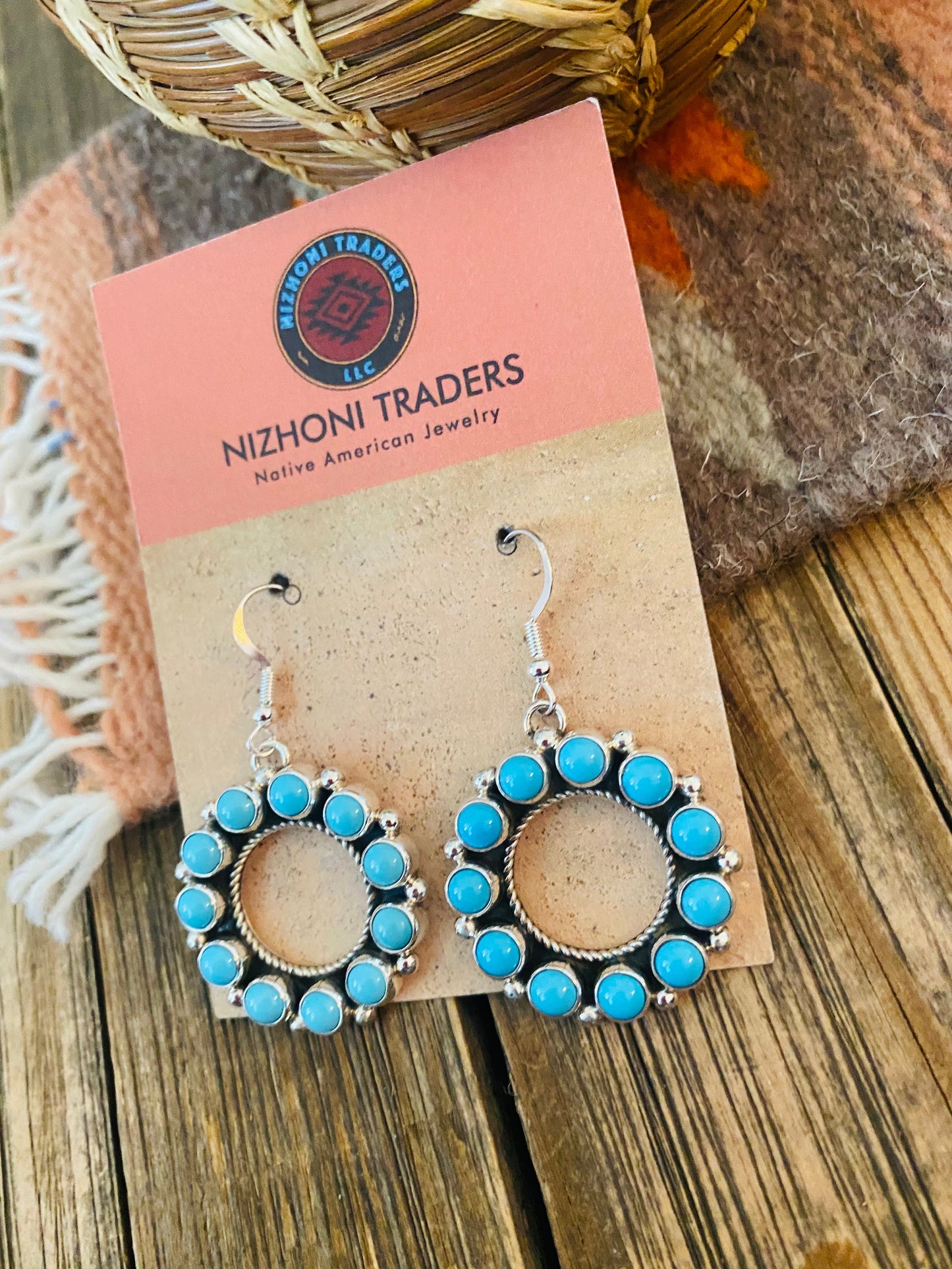 Navajo Sleeping Beauty Turquoise & Sterling Silver Dangle Earrings