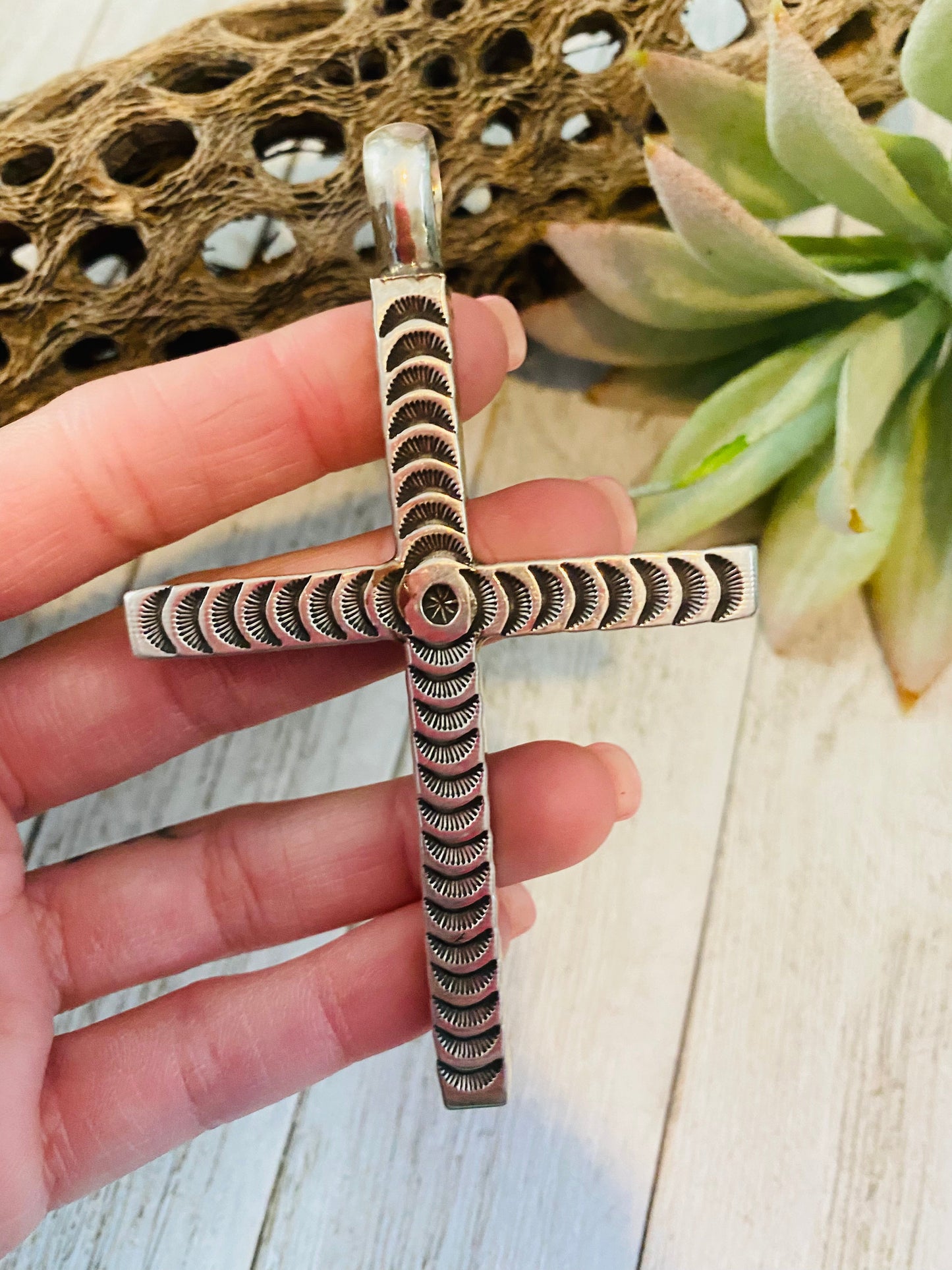 Navajo Hand Stamped Sterling Silver Cross Pendant