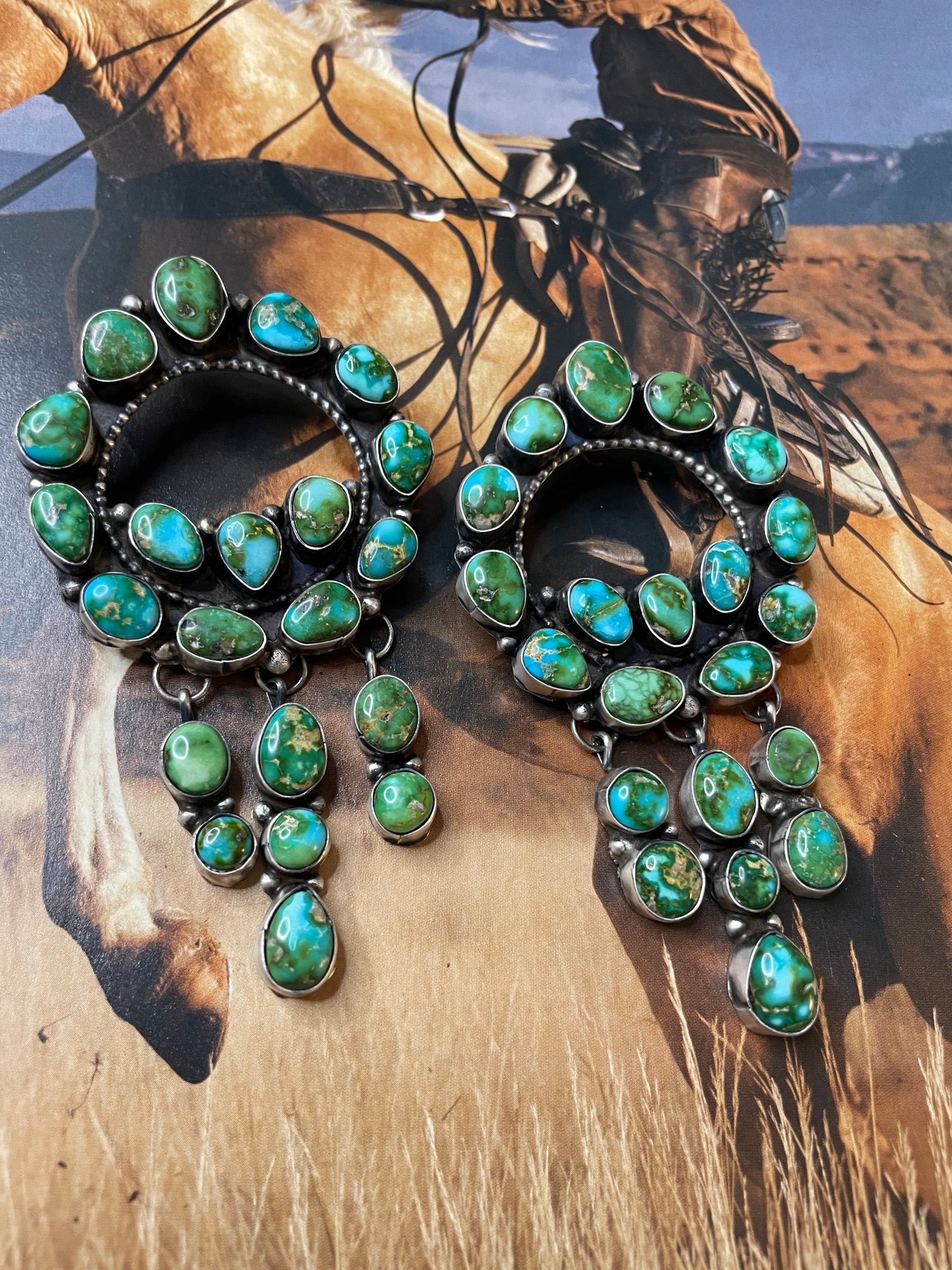 Navajo Sterling Silver & Turquoise Dangle Earrings By Ella Peter