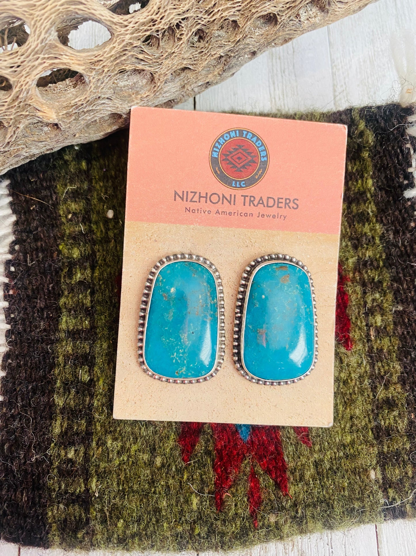 Navajo Sterling Silver & Royston Turquoise Stud Earrings