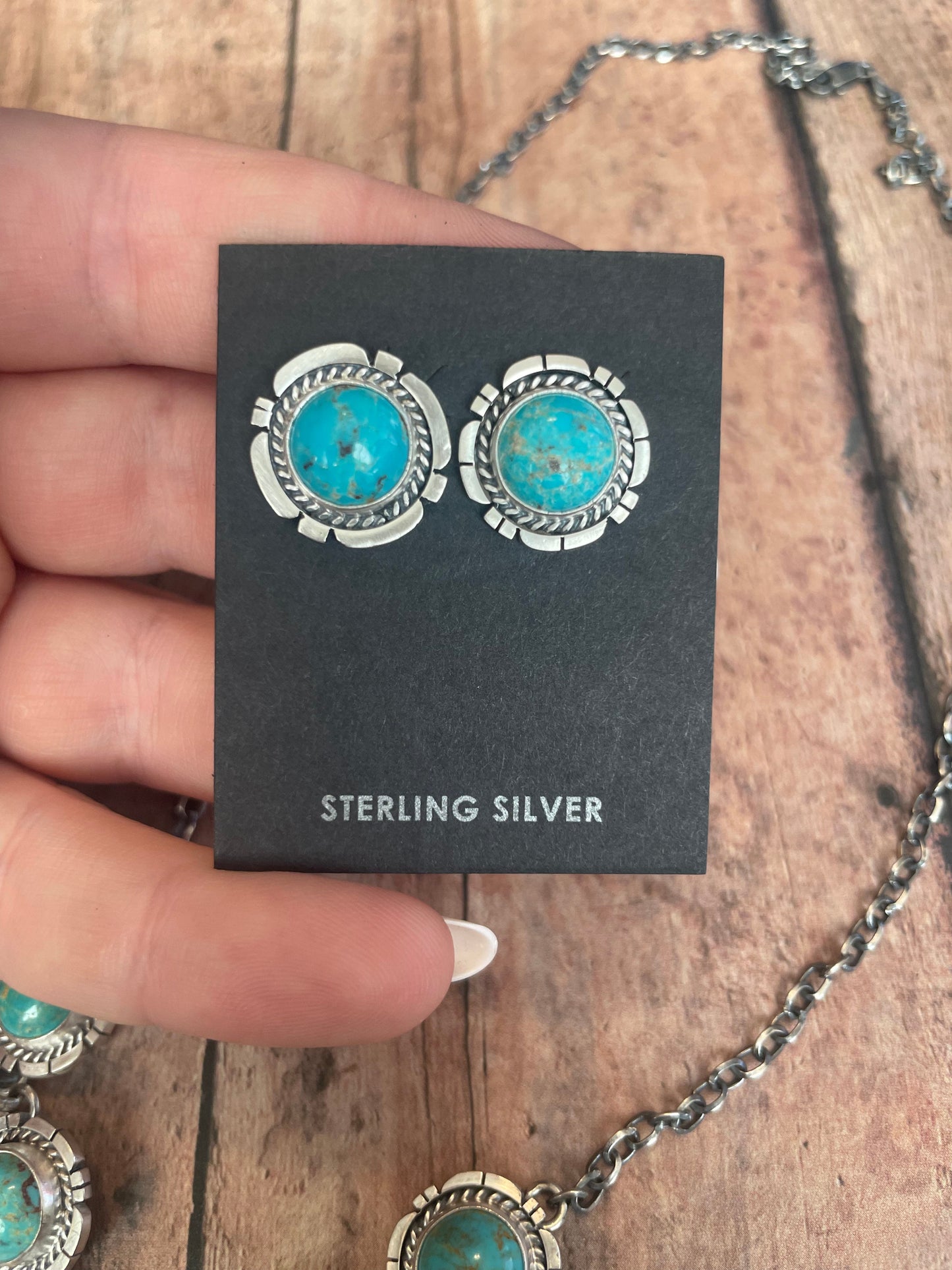 Navajo Kingman Turquoise & Sterling Silver Lariat Necklace Set