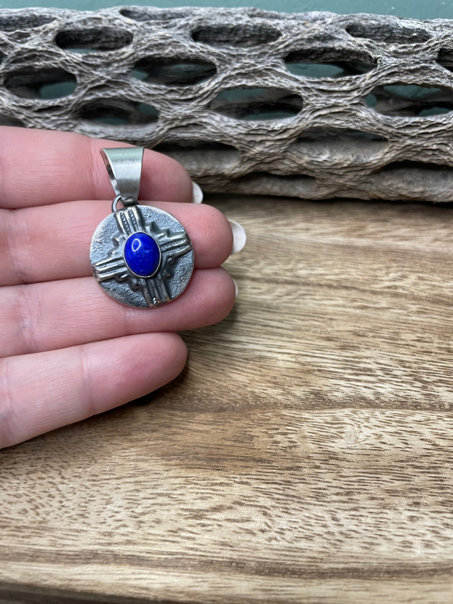 Navajo Sterling Silver & Blue Lapis Pendant By Chimney Butte