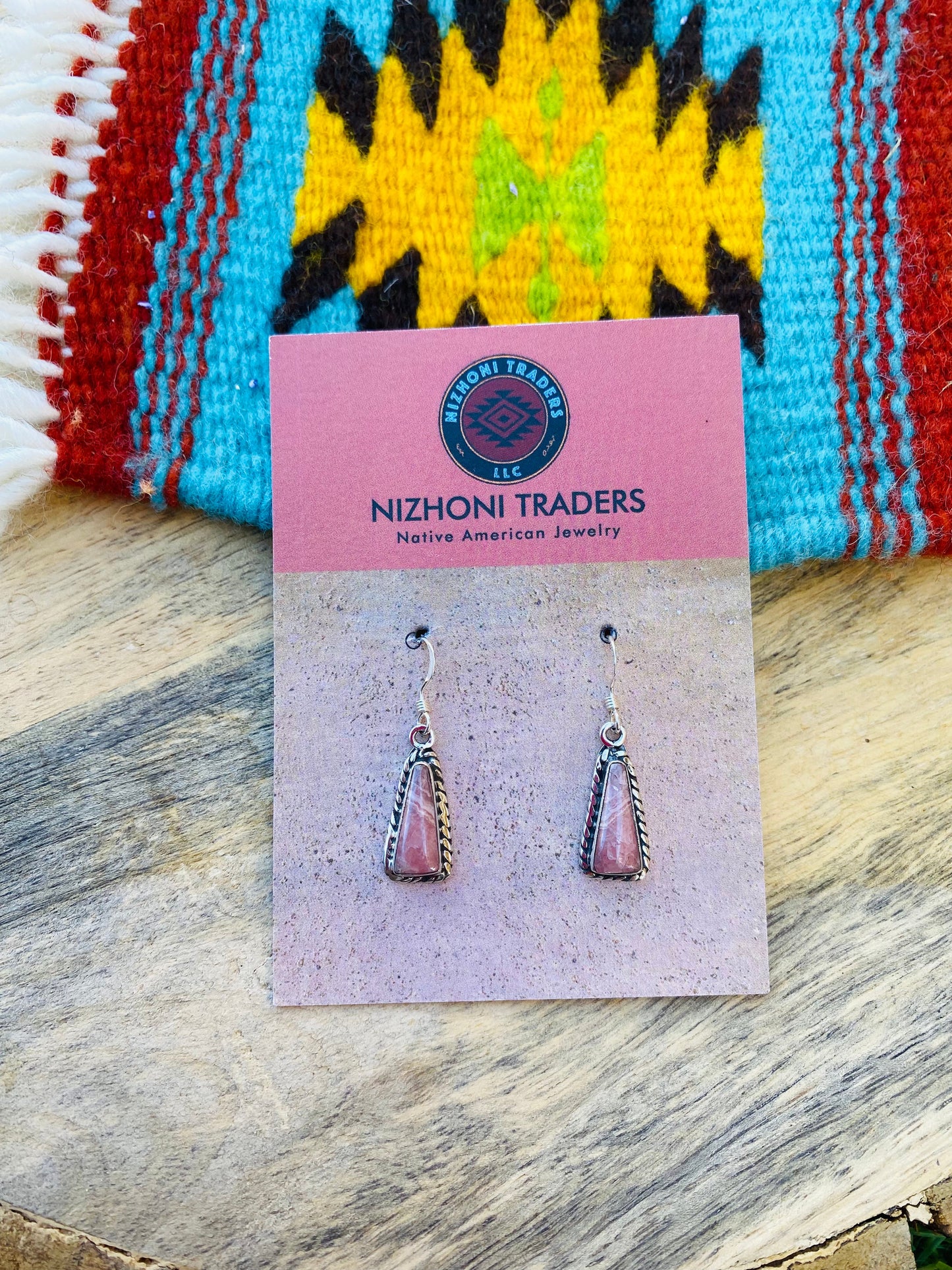 Navajo Sterling Silver & Rhodochrosite Dangle Earrings