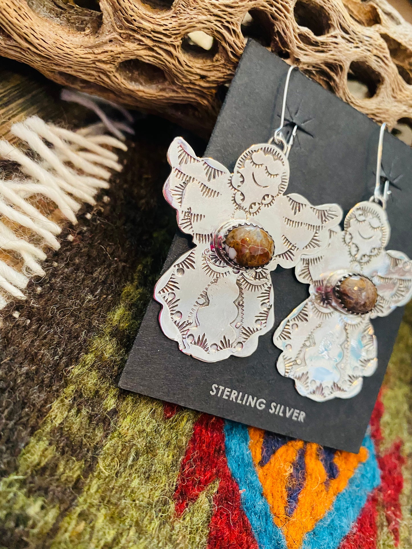 Navajo Jasper & Sterling Silver Angel Dangle Earrings