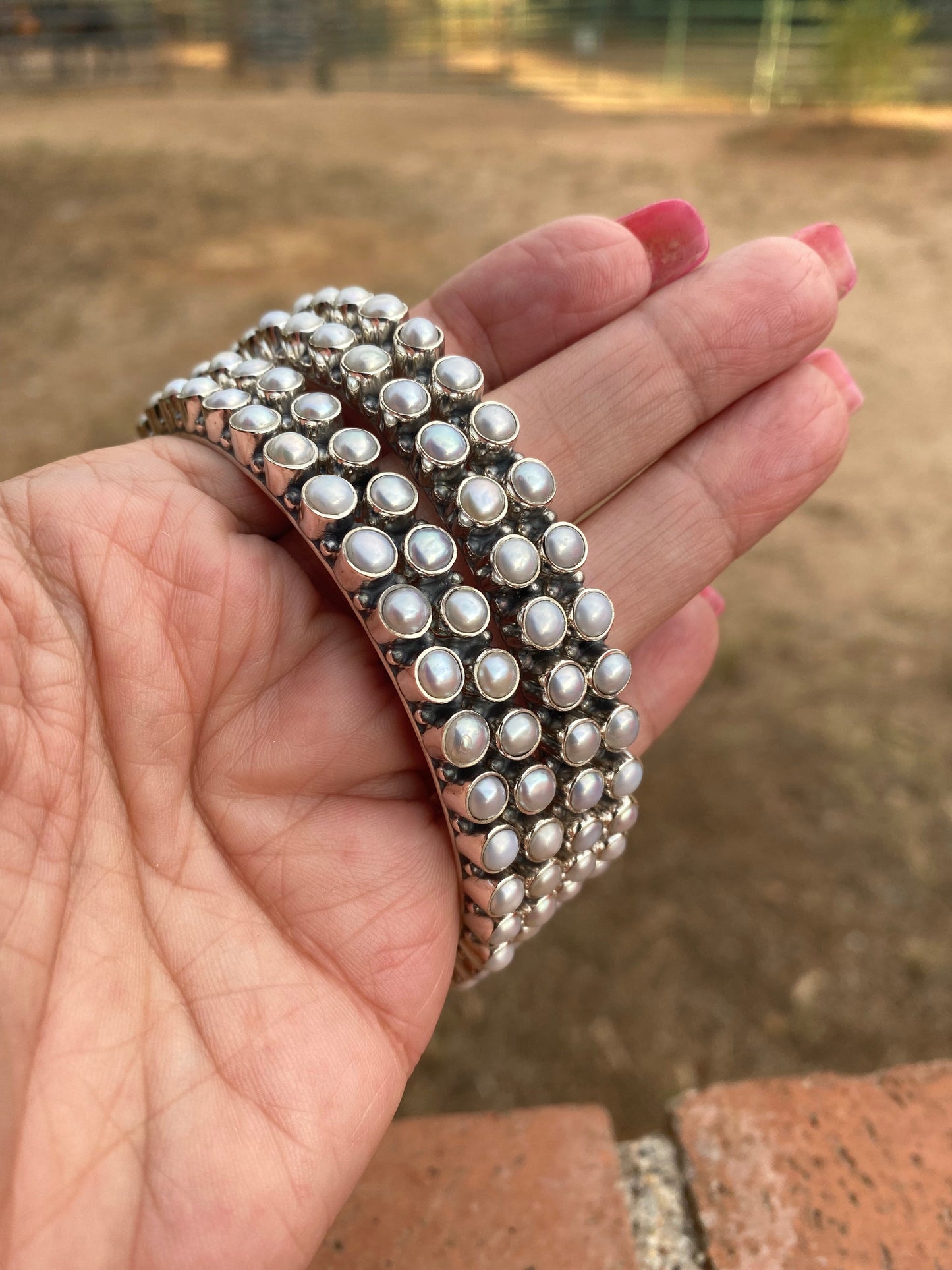 Handmade 5mm Fresh Water Pearl & Sterling Silver 8 inch Bangle Bracelet
