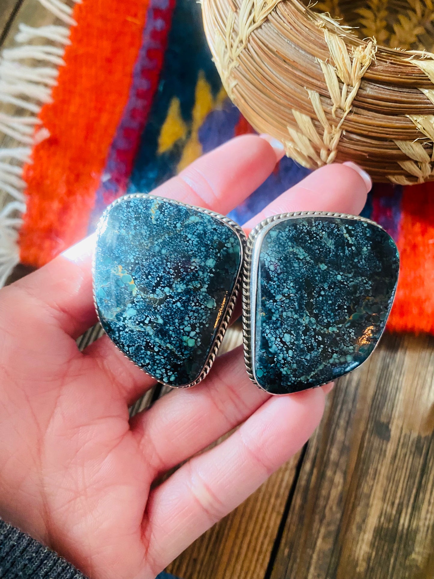Navajo Tibetan Turquoise & Sterling Silver Post Earrings