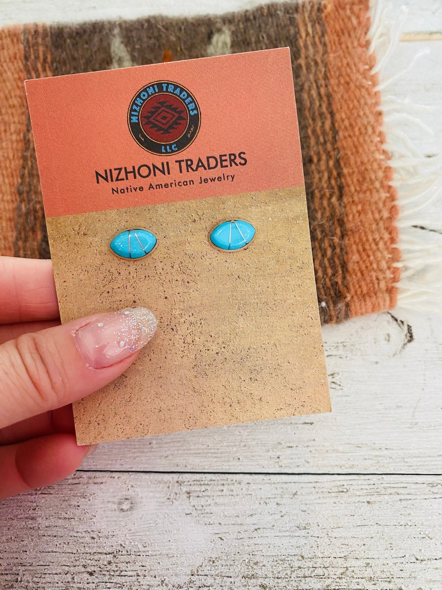 Zuni Sterling Silver & Turquoise Inlay Stud Earrings