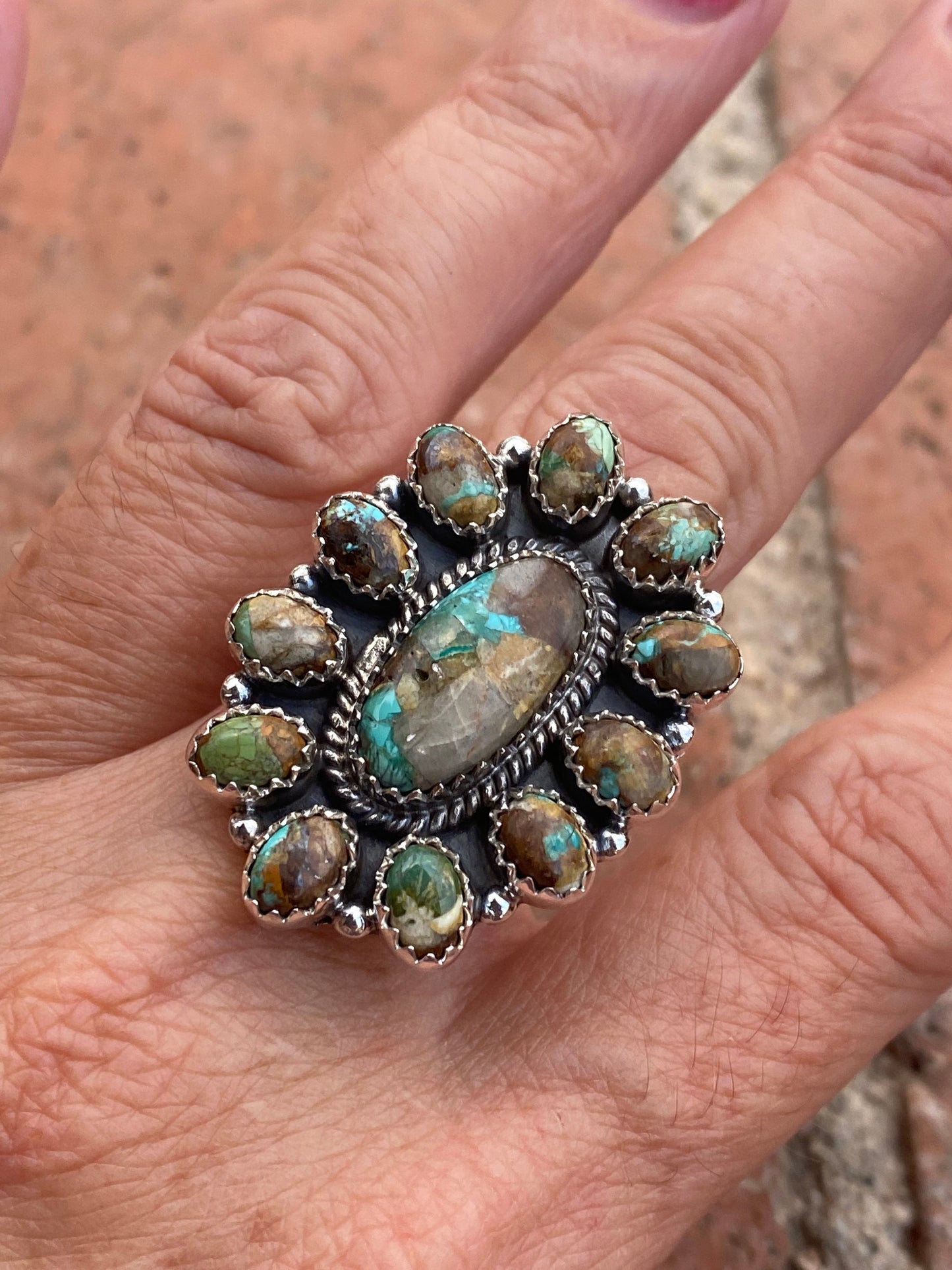 Gorgeous Handmade Royston Turquoise And Sterling Silver Adjustable Ring