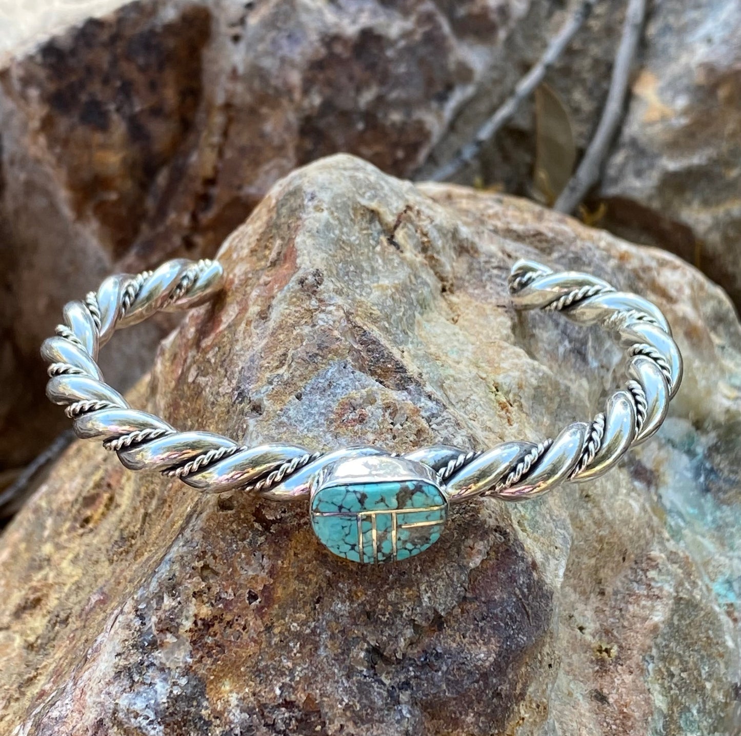 Turquoise & Sterling silver Rope Twist Bracelet