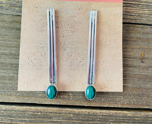 Navajo Malachite & Sterling Silver Dangle Earrings