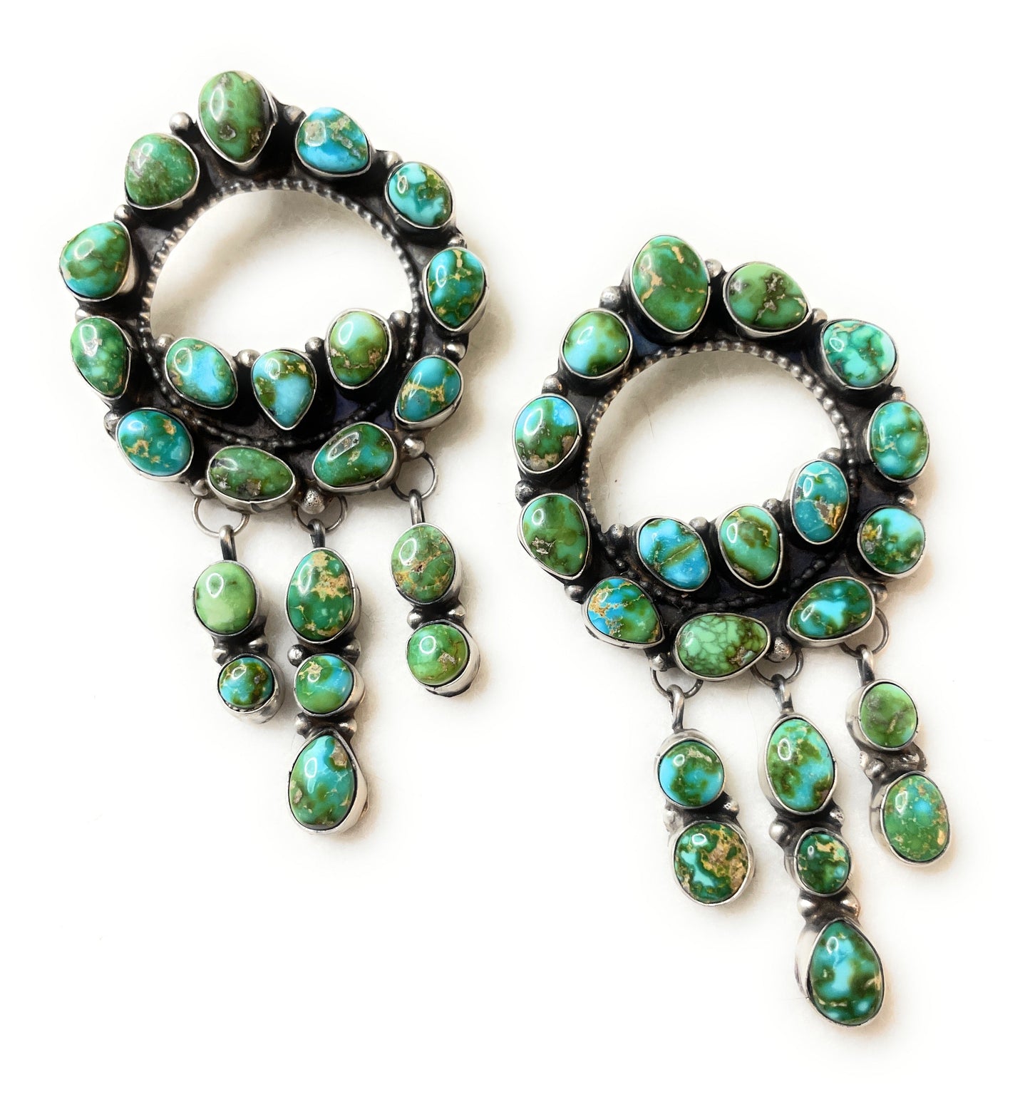 Navajo Sterling Silver & Turquoise Dangle Earrings By Ella Peter