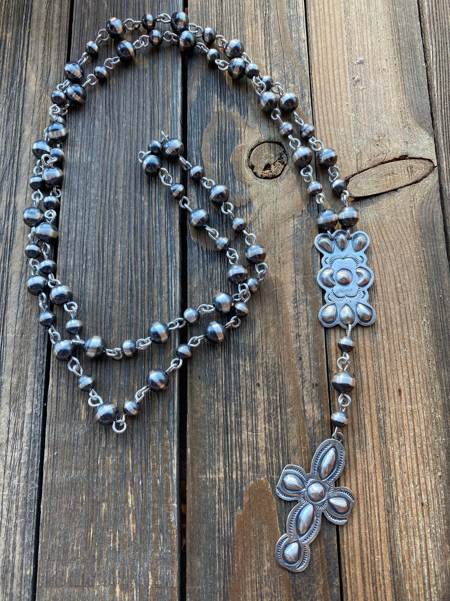 Navajo made sterling silver Cross Lariat necklace