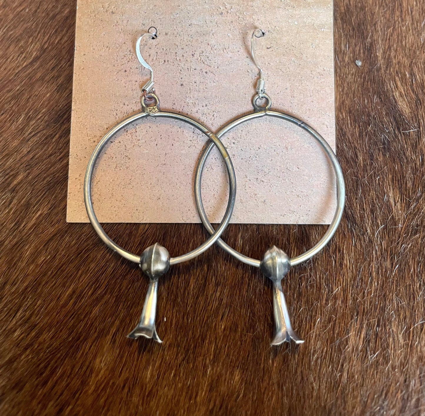 Navajo Sterling Silver Blossom Dangle Hoop Earrings