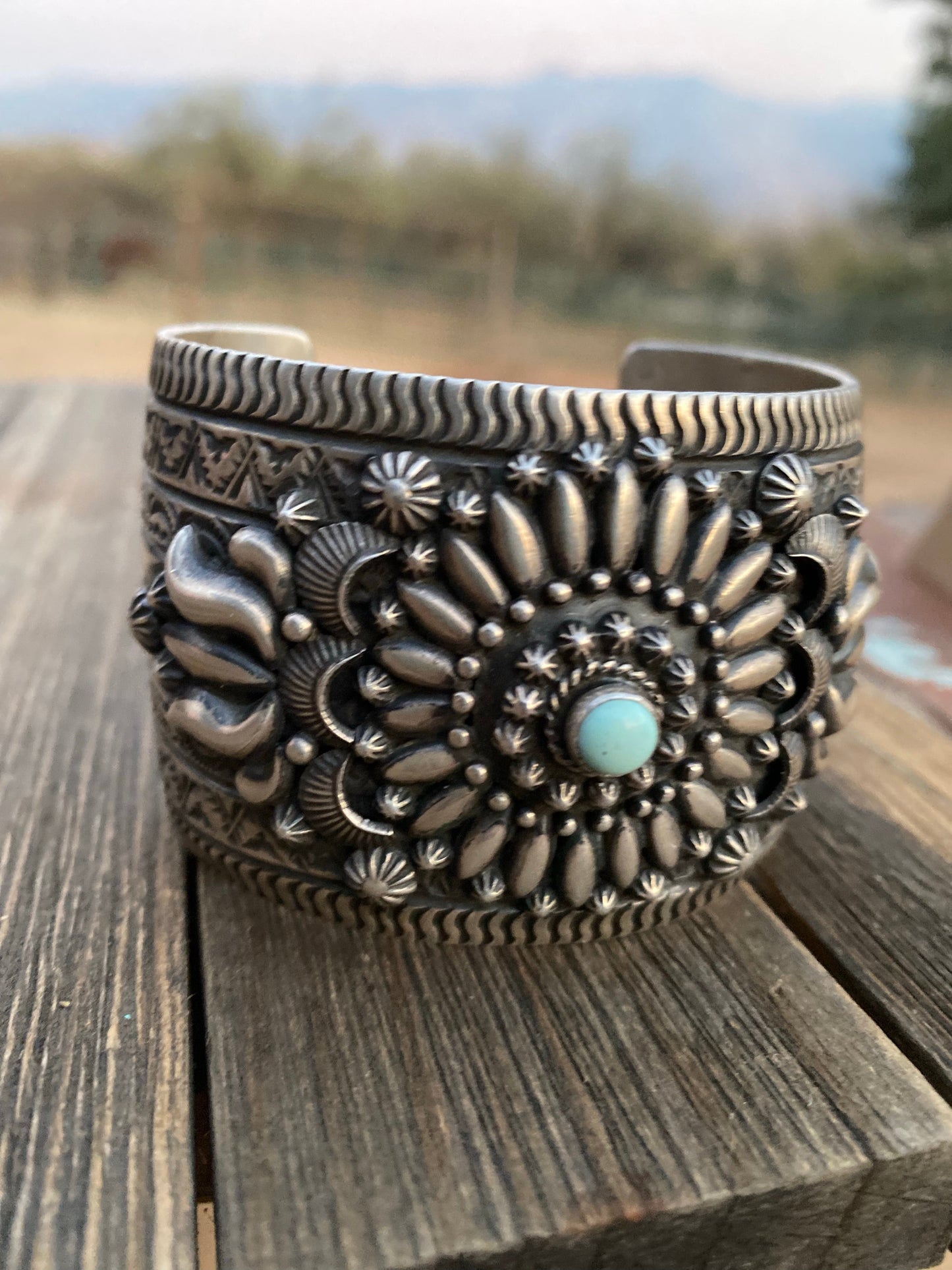 Darryl Becenti Navajo Southwest Sterling Silver & Dry Creek Turquoise Cuff Bracelet