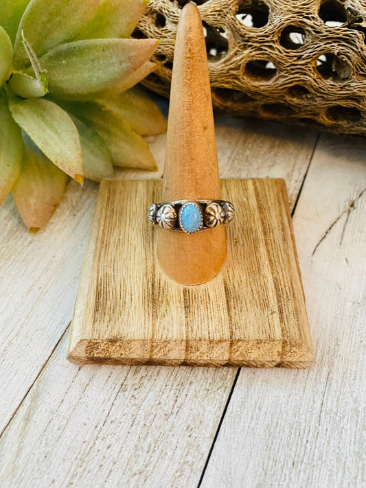 Navajo Blue Opal and Sterling Silver Concho Band Ring