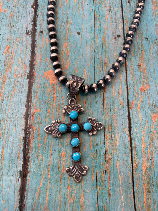 Kevin Billah Sterling Silver And Turquoise Cross Pendant Signed