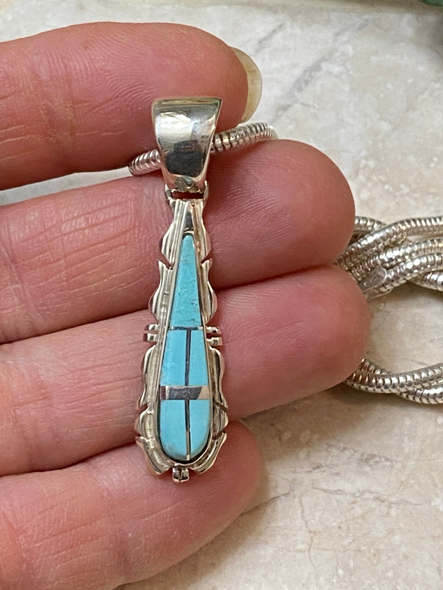 Navajo Turquoise 8 & Sterling Silver Jagged Pendant