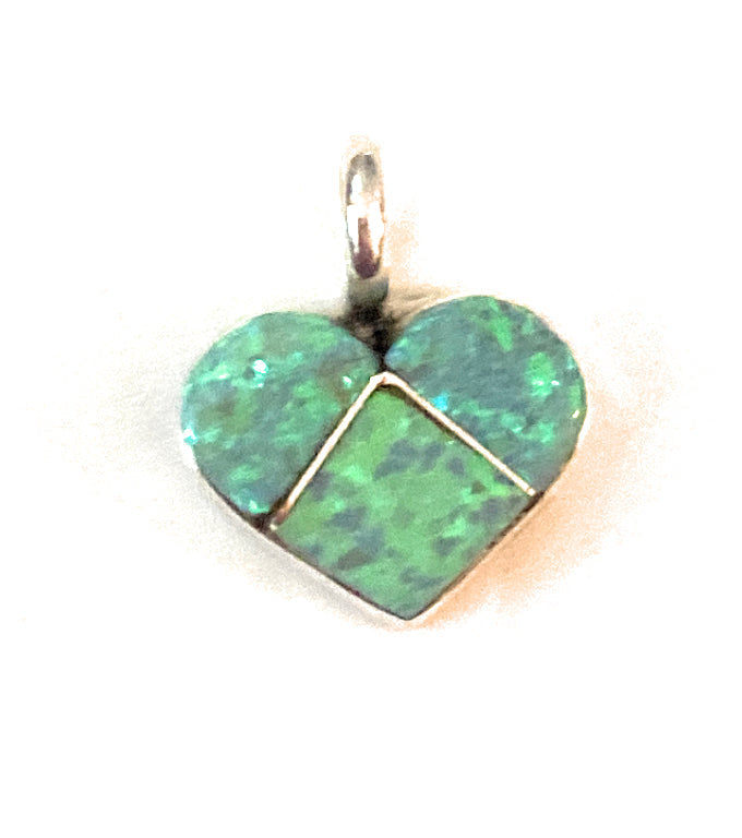 Zuni Sterling Silver & Green Fire Opal Heart Pendant