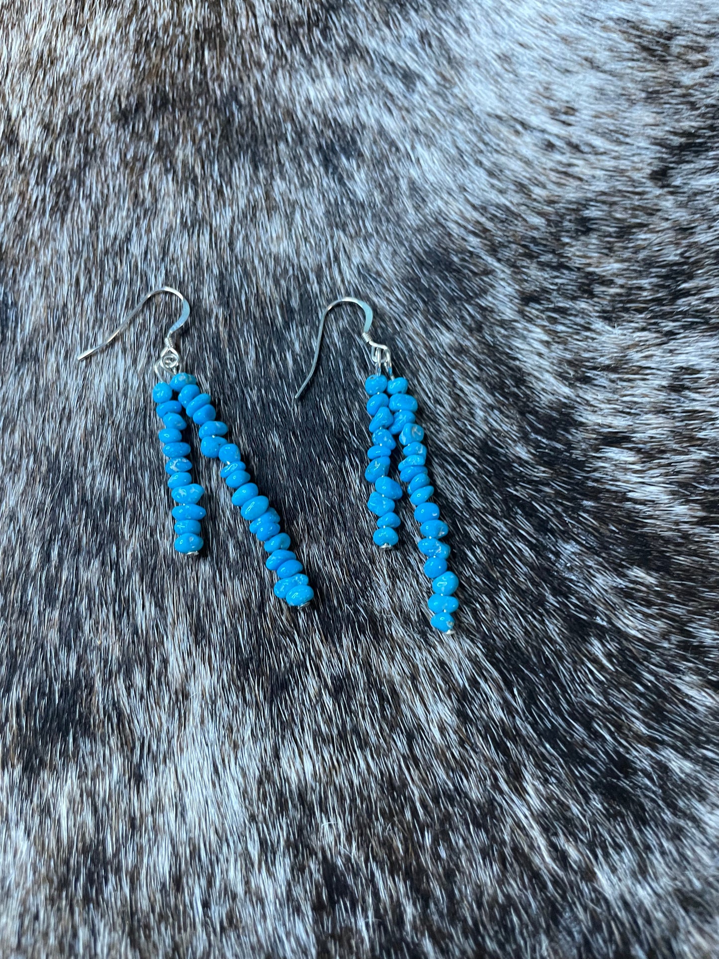 Navajo Sterling Silver & Turquoise Beaded Dangle Earrings