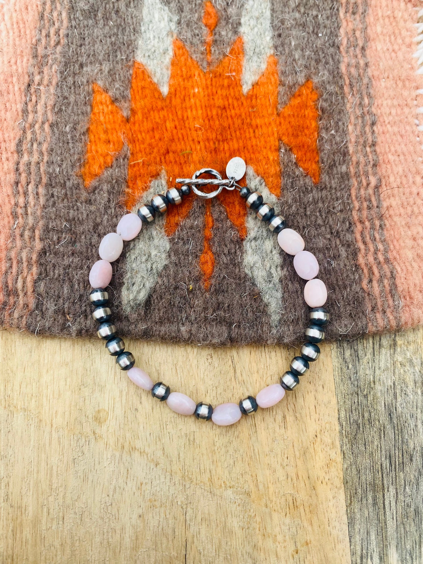 Navajo 5mm Sterling Silver Pearl & Pink Opal Beaded Bracelet