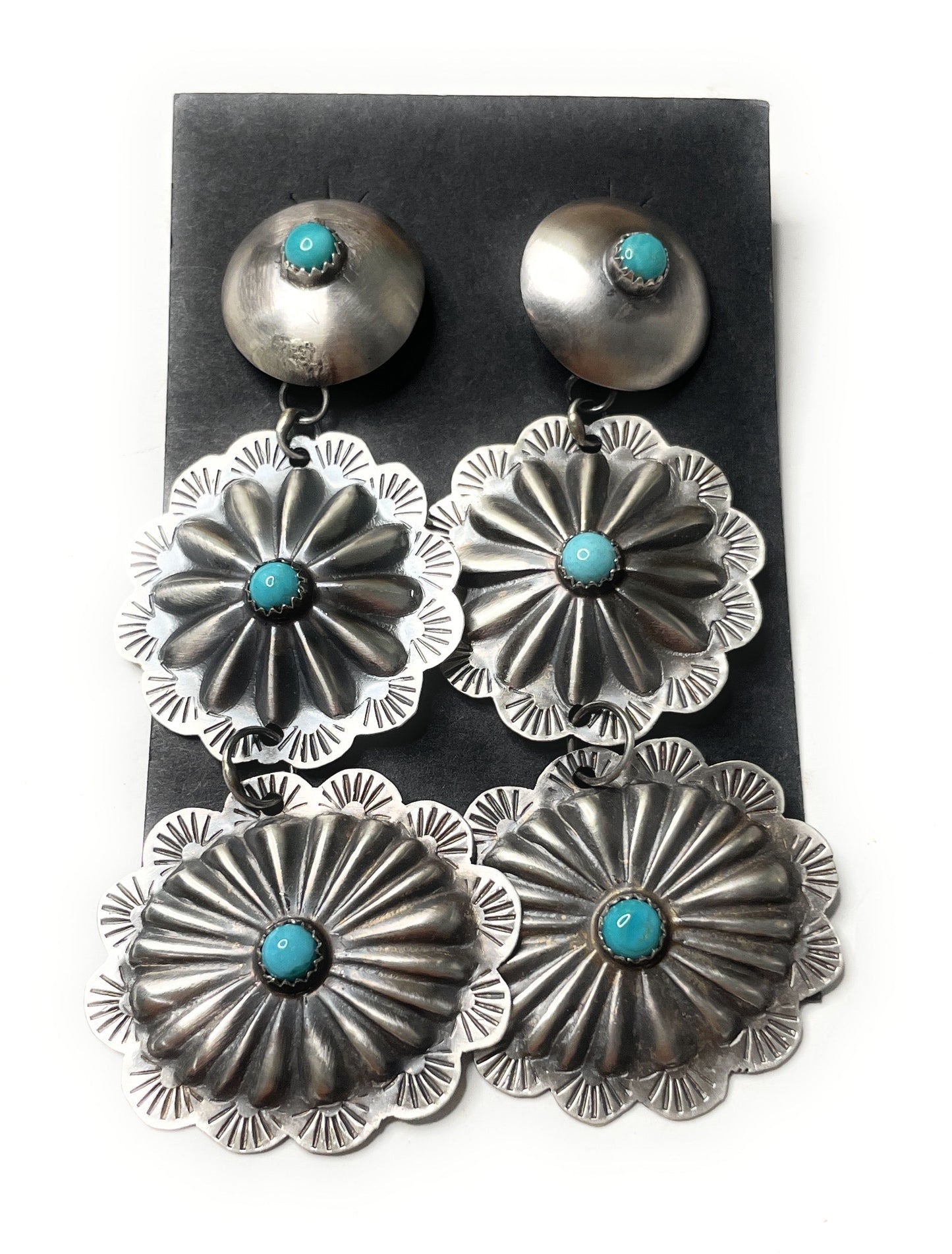 Navajo Turquoise & Sterling Silver Concho Dangle Earrings